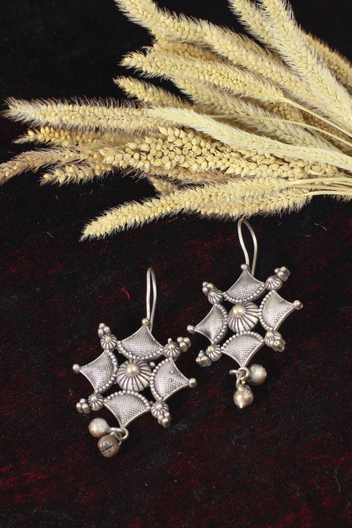 Oxidised German Silver Six-Point Tribal Drop Earrings