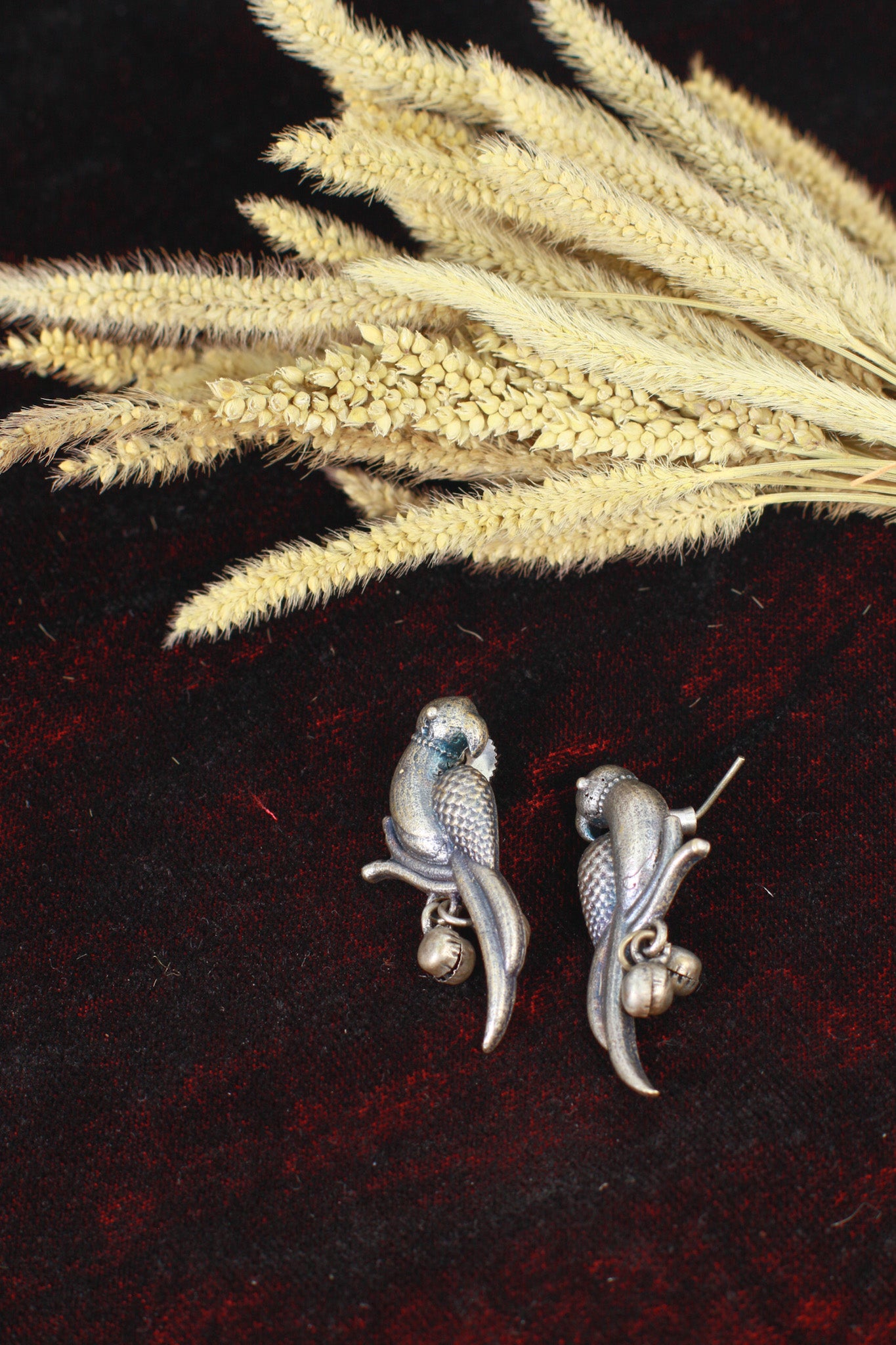 Oxidised German Silver Parrot Earrings