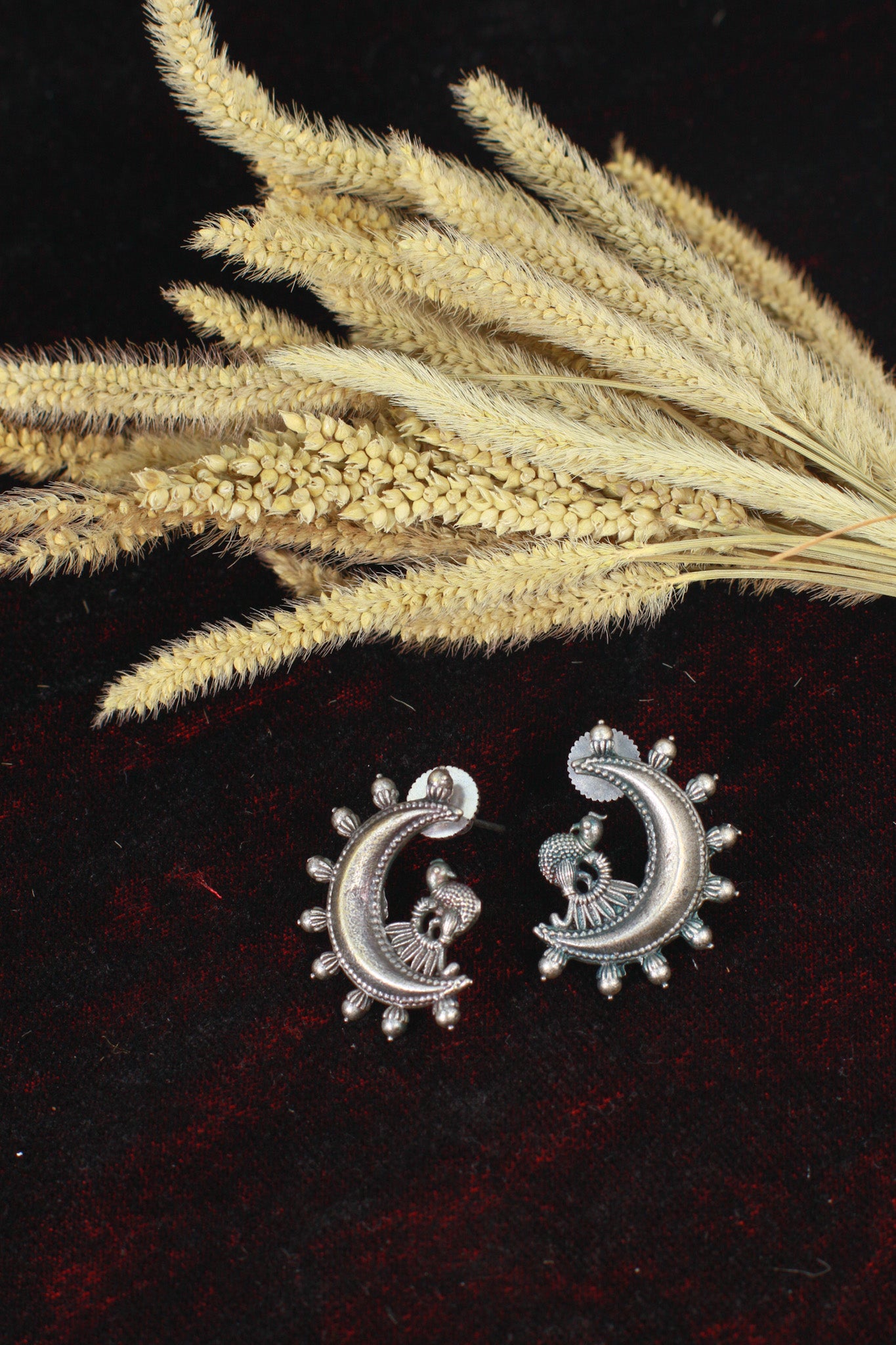 Oxidised German Silver Peacock Hoop Earrings