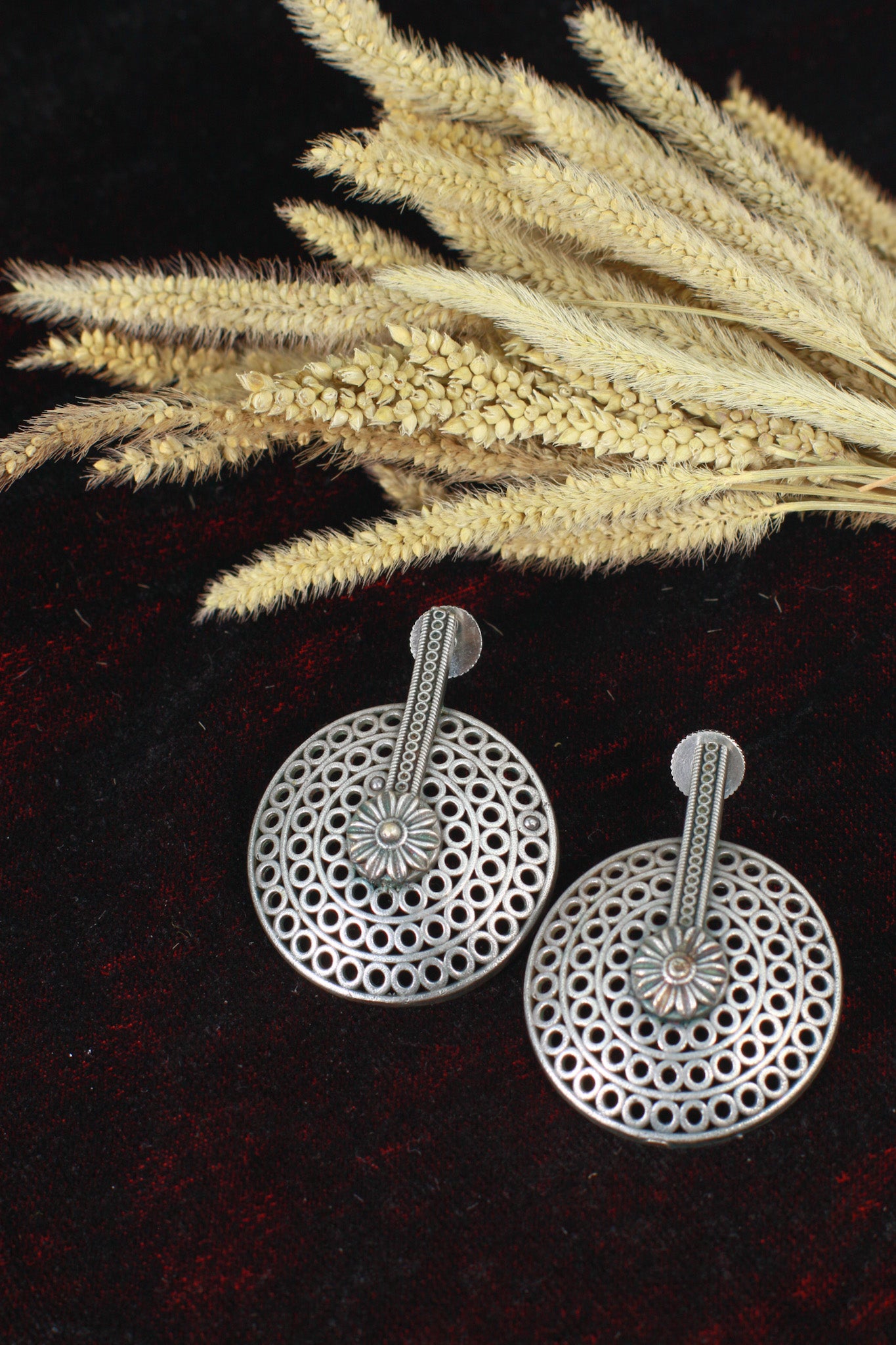 Oxidised German Silver Big Round Statement Stud Earrings