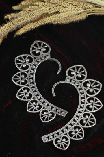 Oxidised German Silver Statement Ear Cuff – Heart Filigree