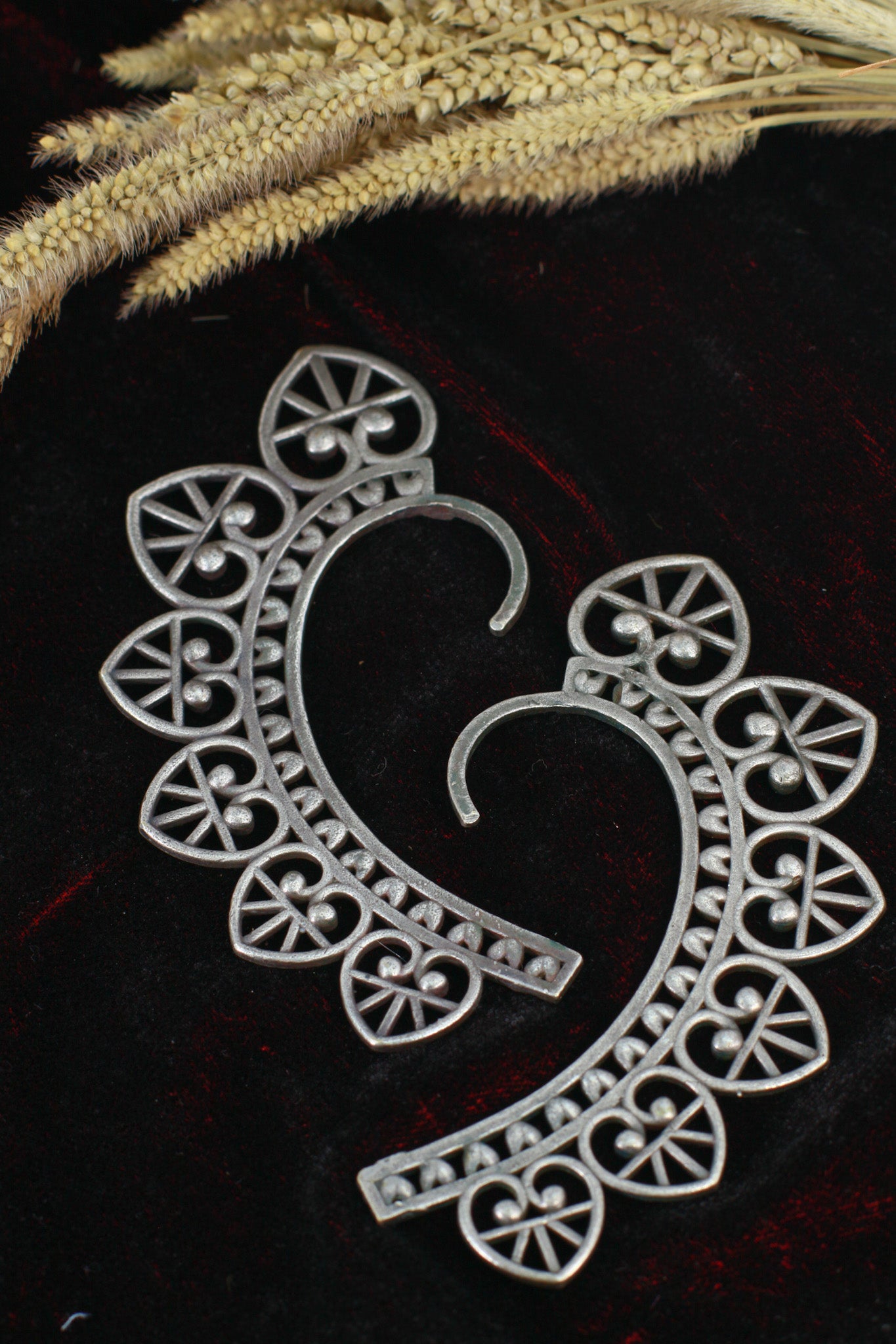 Oxidised German Silver Statement Ear Cuff – Heart Filigree