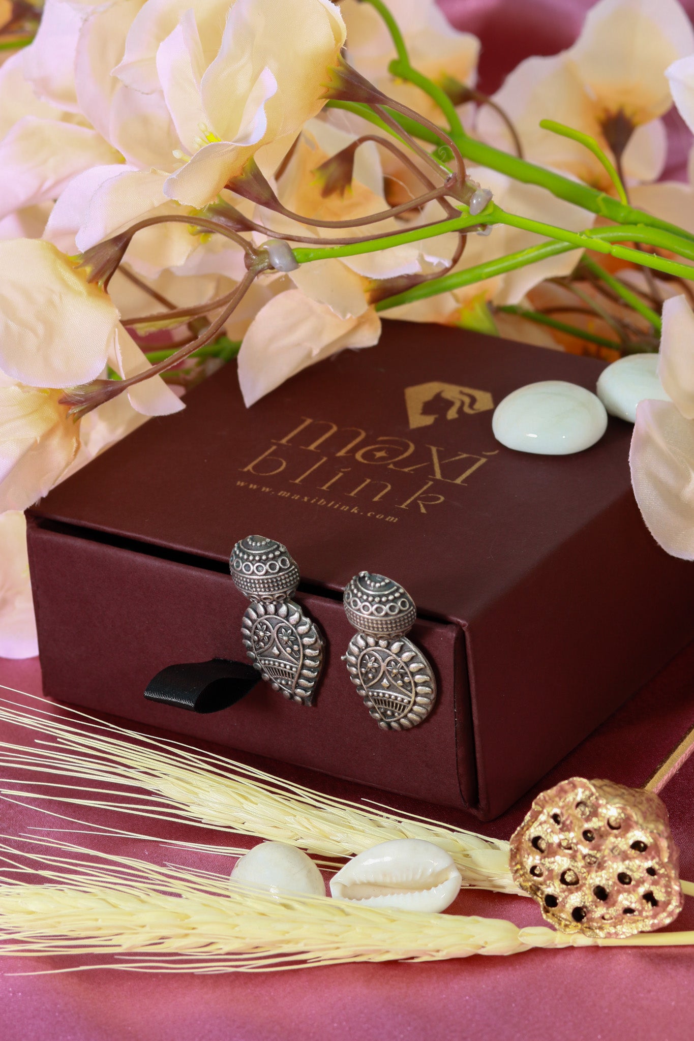 Oxidised German Silver Dome & Oval Stud Earrings