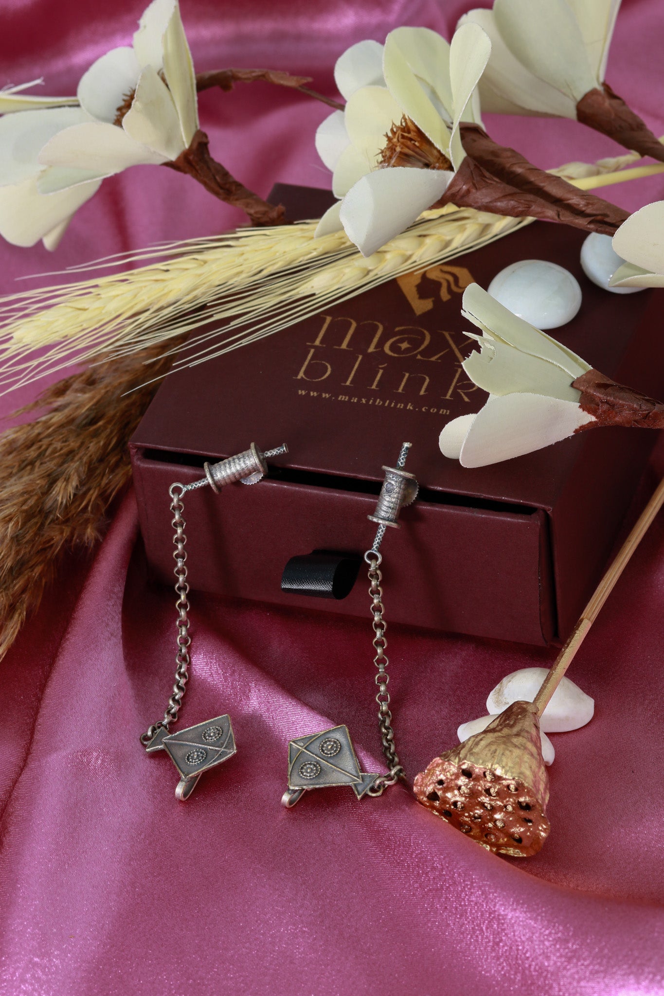 Oxidised German Silver Chain Hanging Earrings