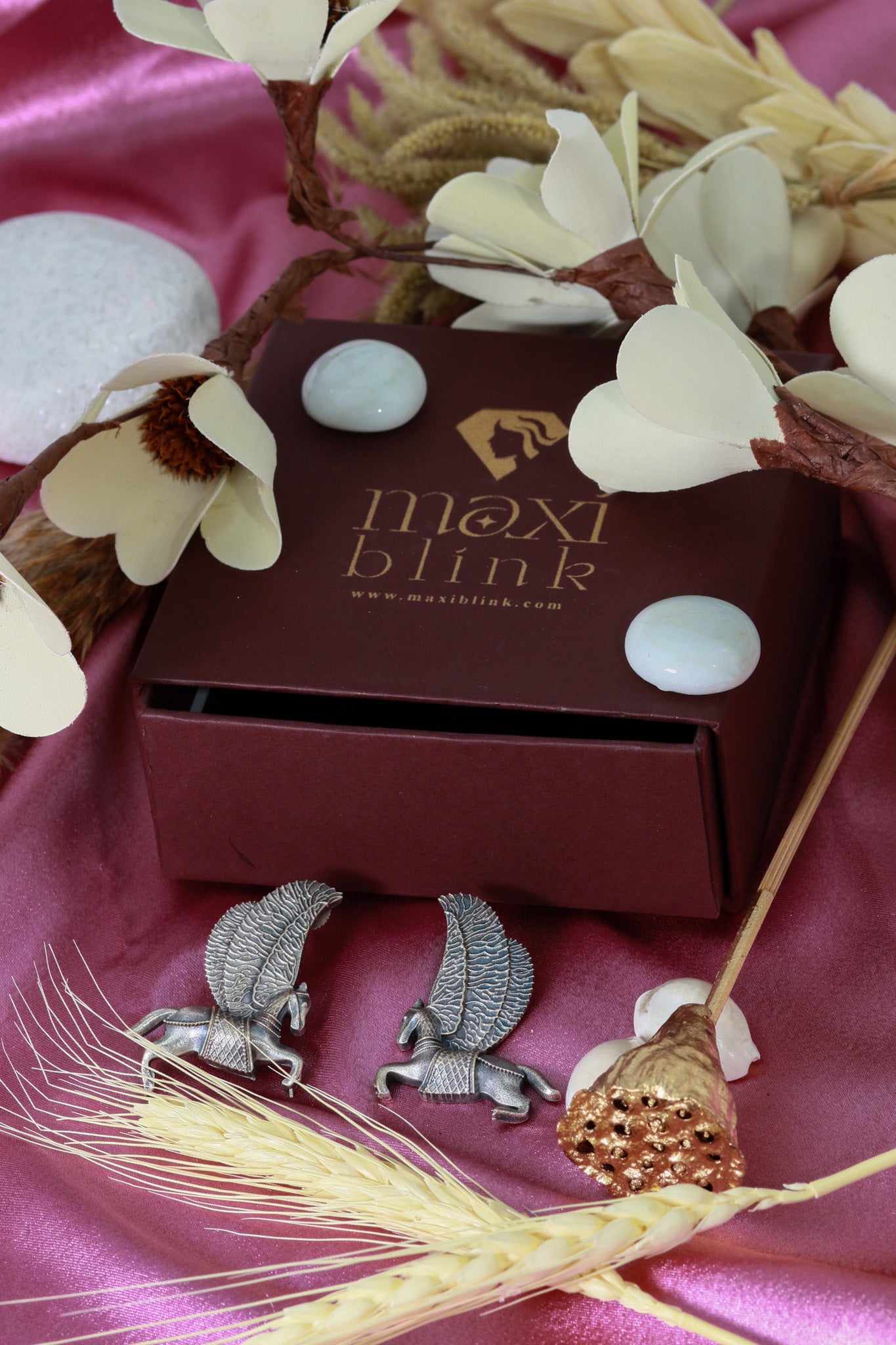 Oxidised German Silver Pegasus Winged Horse Earrings