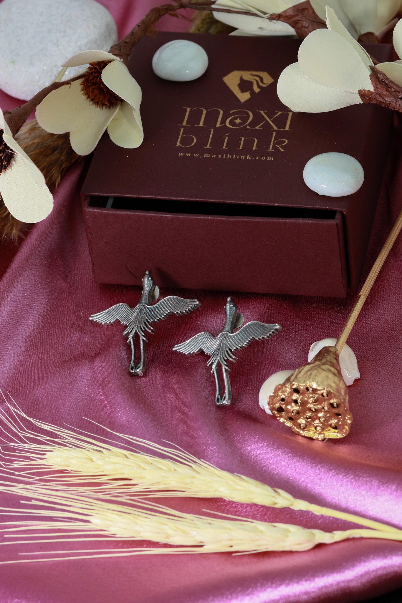 Oxidised Bird Design German Silver Long Drop Earrings