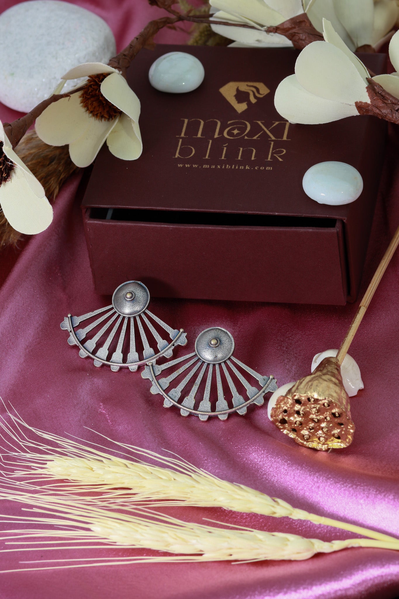 Oxidised German Silver Geometric Fan Earrings