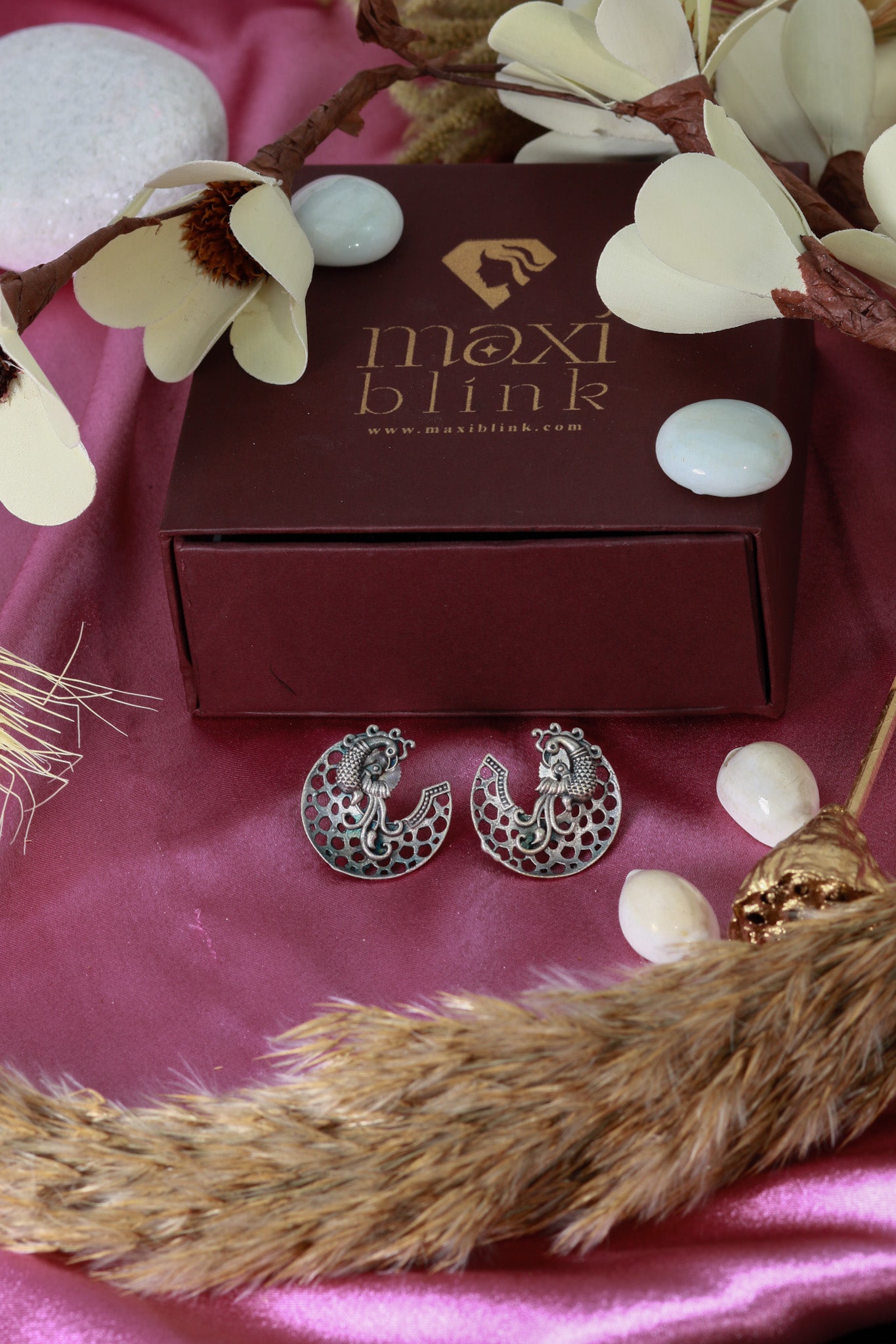 Oxidised German Silver Peacock Cutwork Hoop Earrings – Tribal Dangler