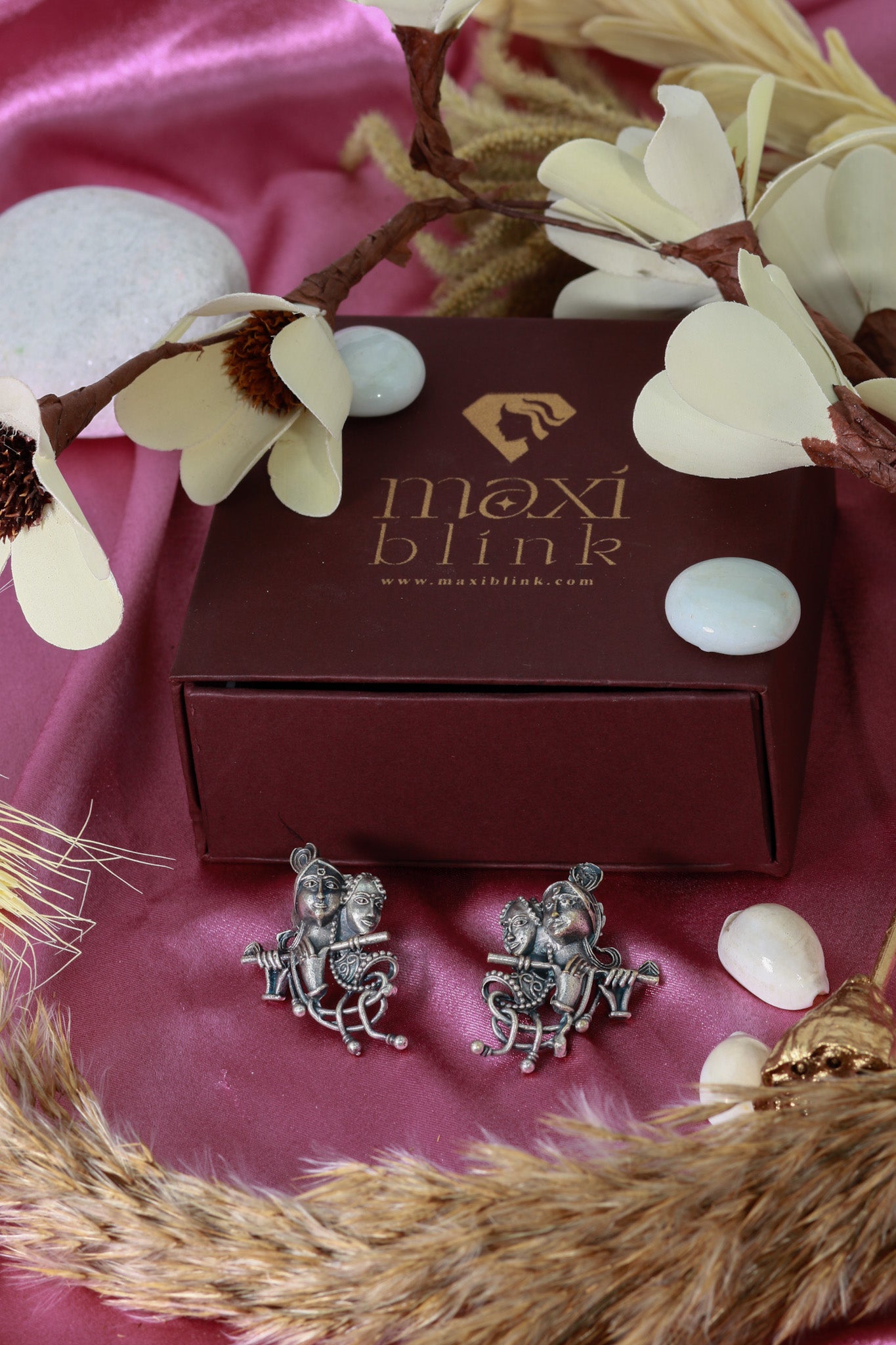 Oxidised German Silver Radha Krishna Stud Earrings