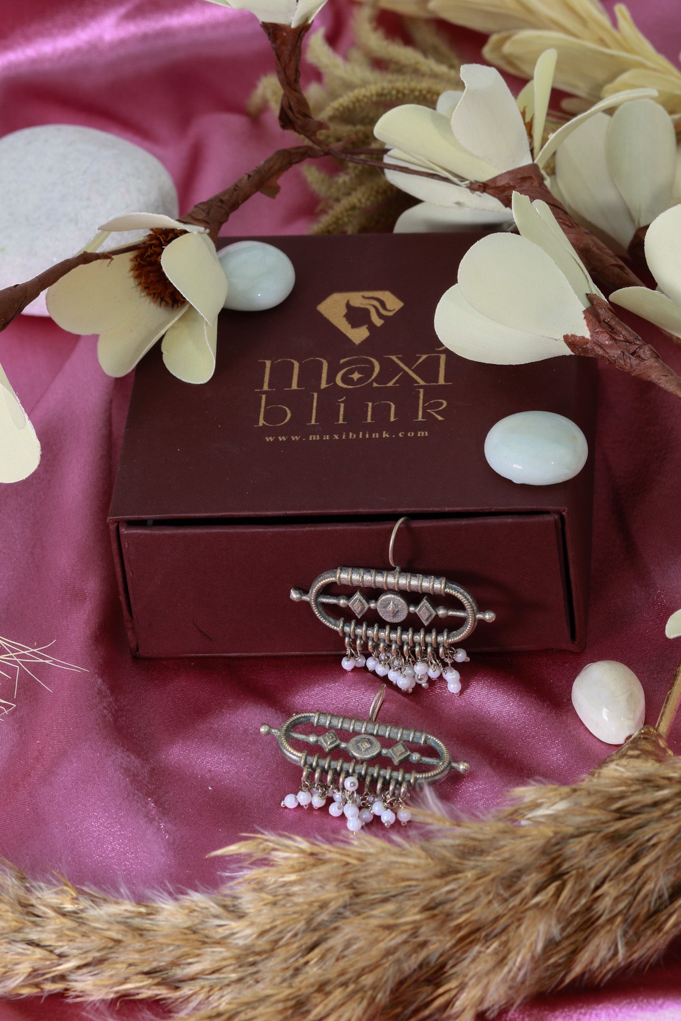 Oxidised Rectangular Pearl Drop German Silver Earrings