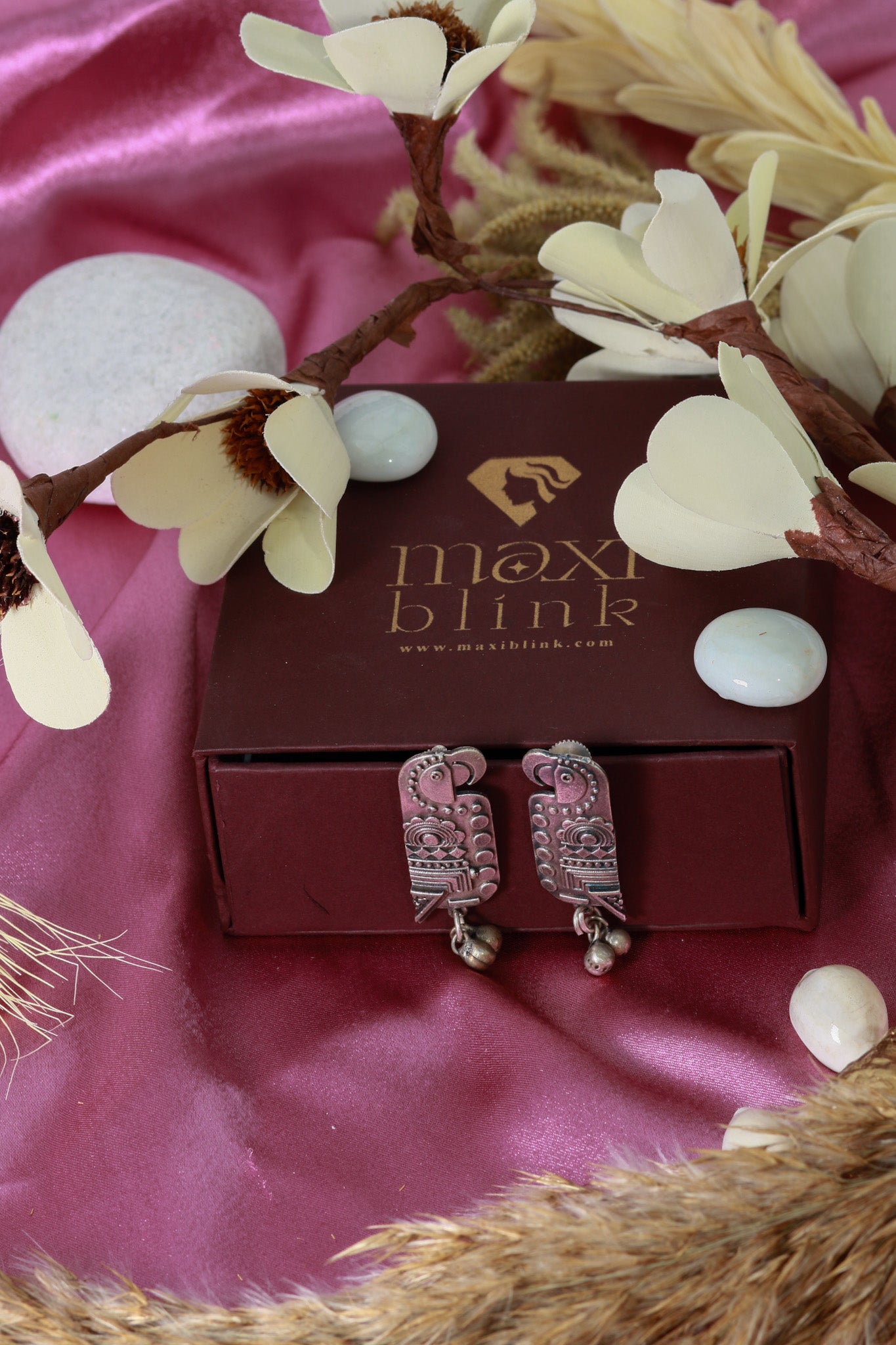 Oxidised Parrot Design German Silver Drop Earrings