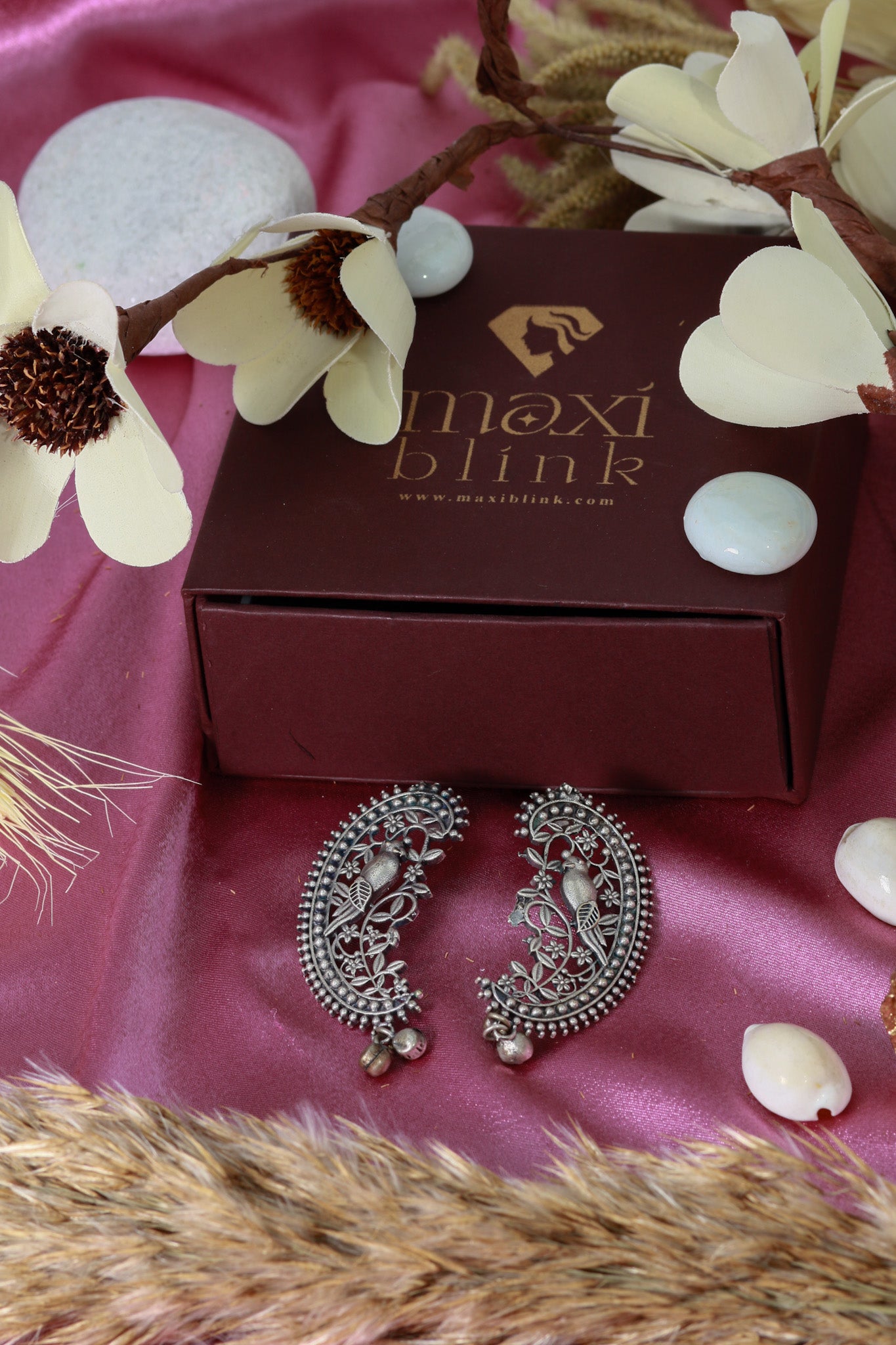 Oxidised German Silver Paisley Bird Stud Earrings