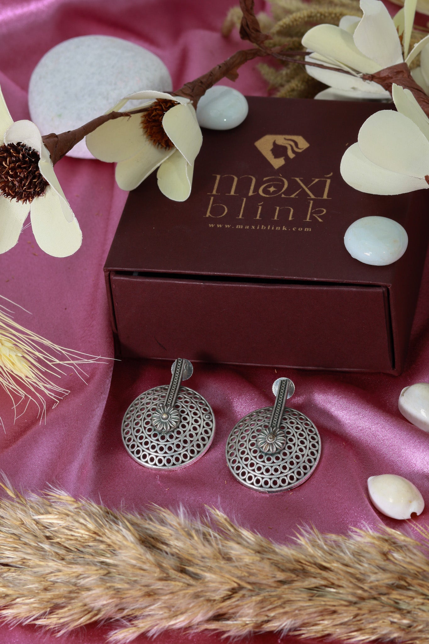 Oxidised German Silver Big Round Statement Stud Earrings