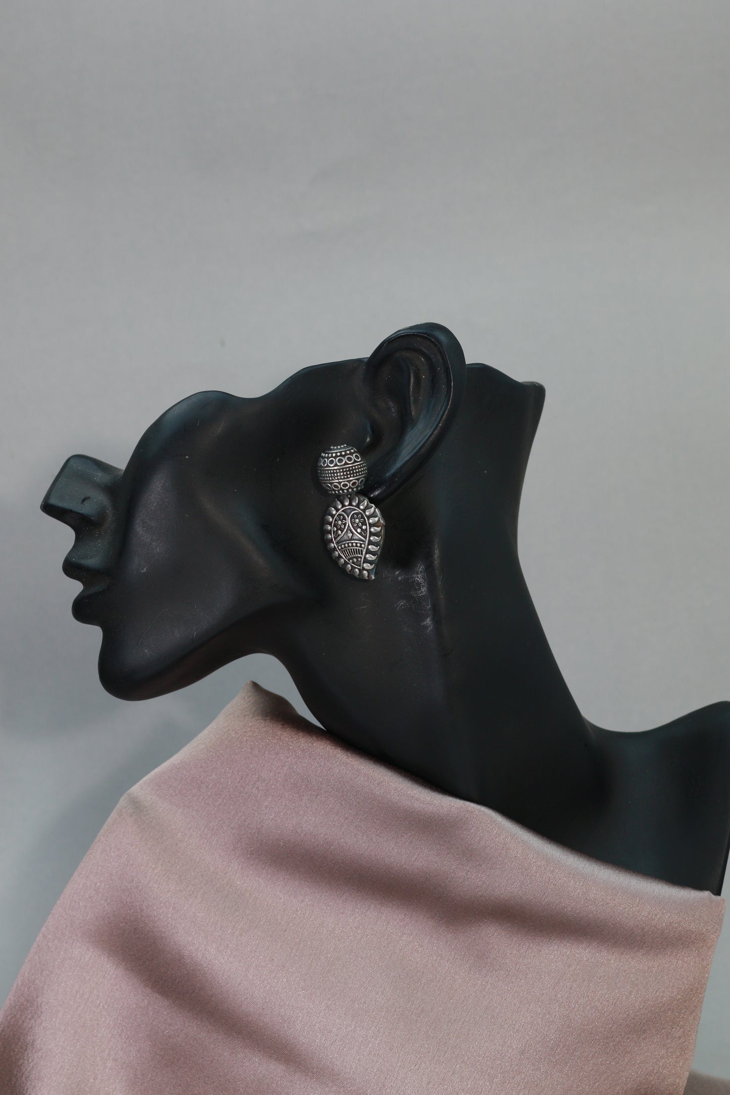 Oxidised German Silver Dome & Oval Stud Earrings