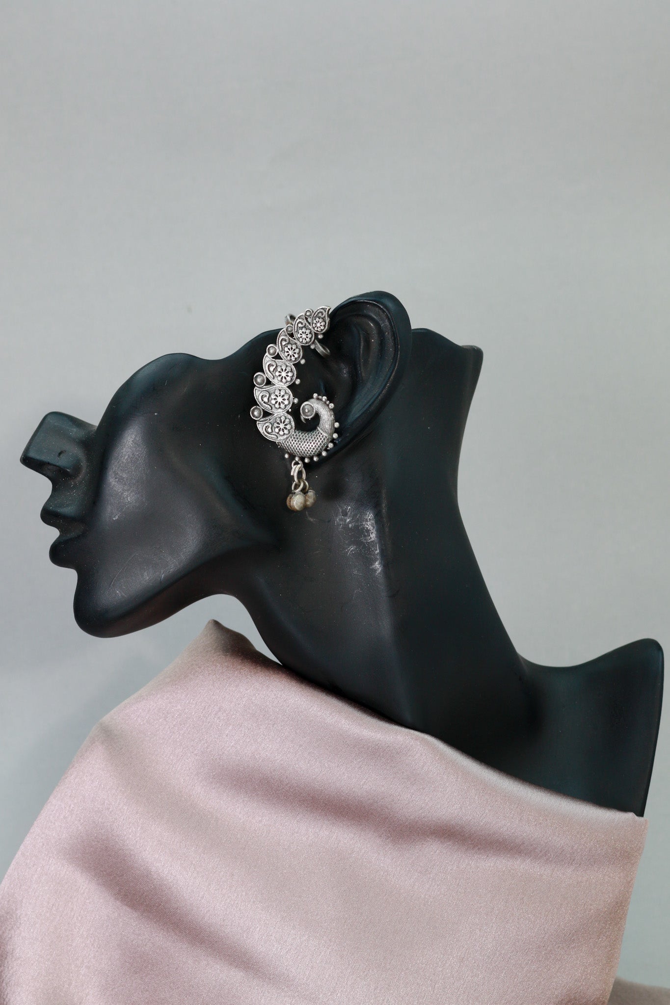 Oxidised German Silver Floral Peacock Earrings