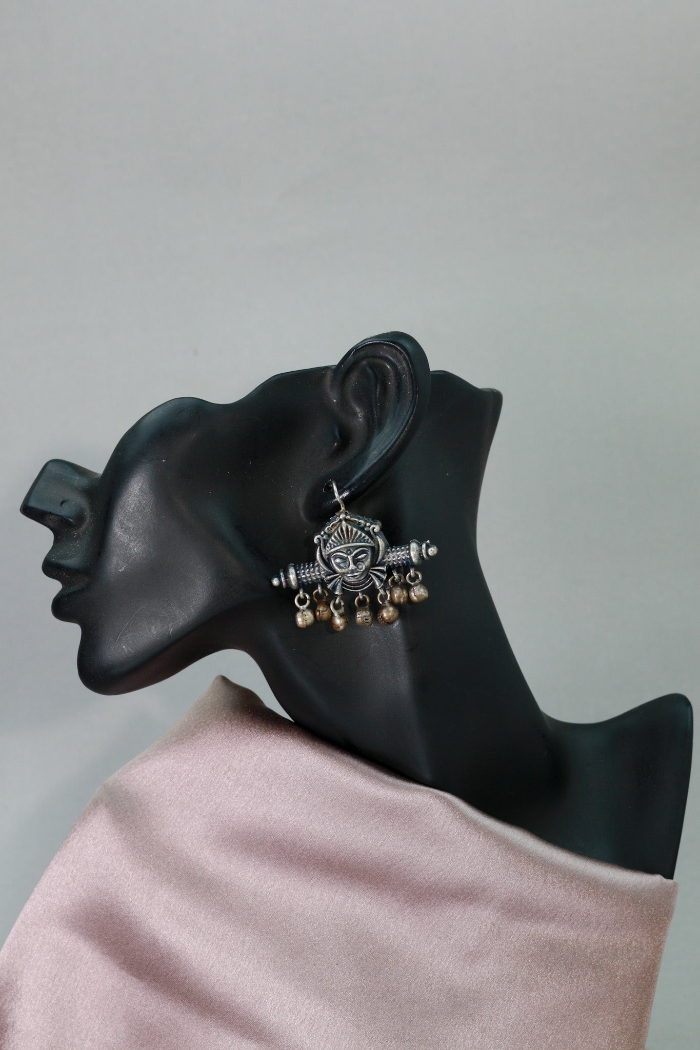 Oxidised German Silver Tribal Face Earrings