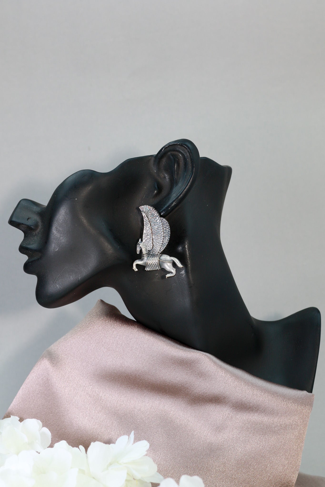 Oxidised German Silver Pegasus Winged Horse Earrings