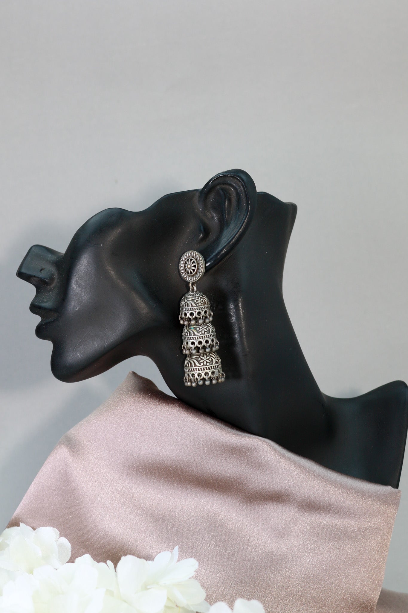Oxidised German Silver Dome Jhumka Earrings