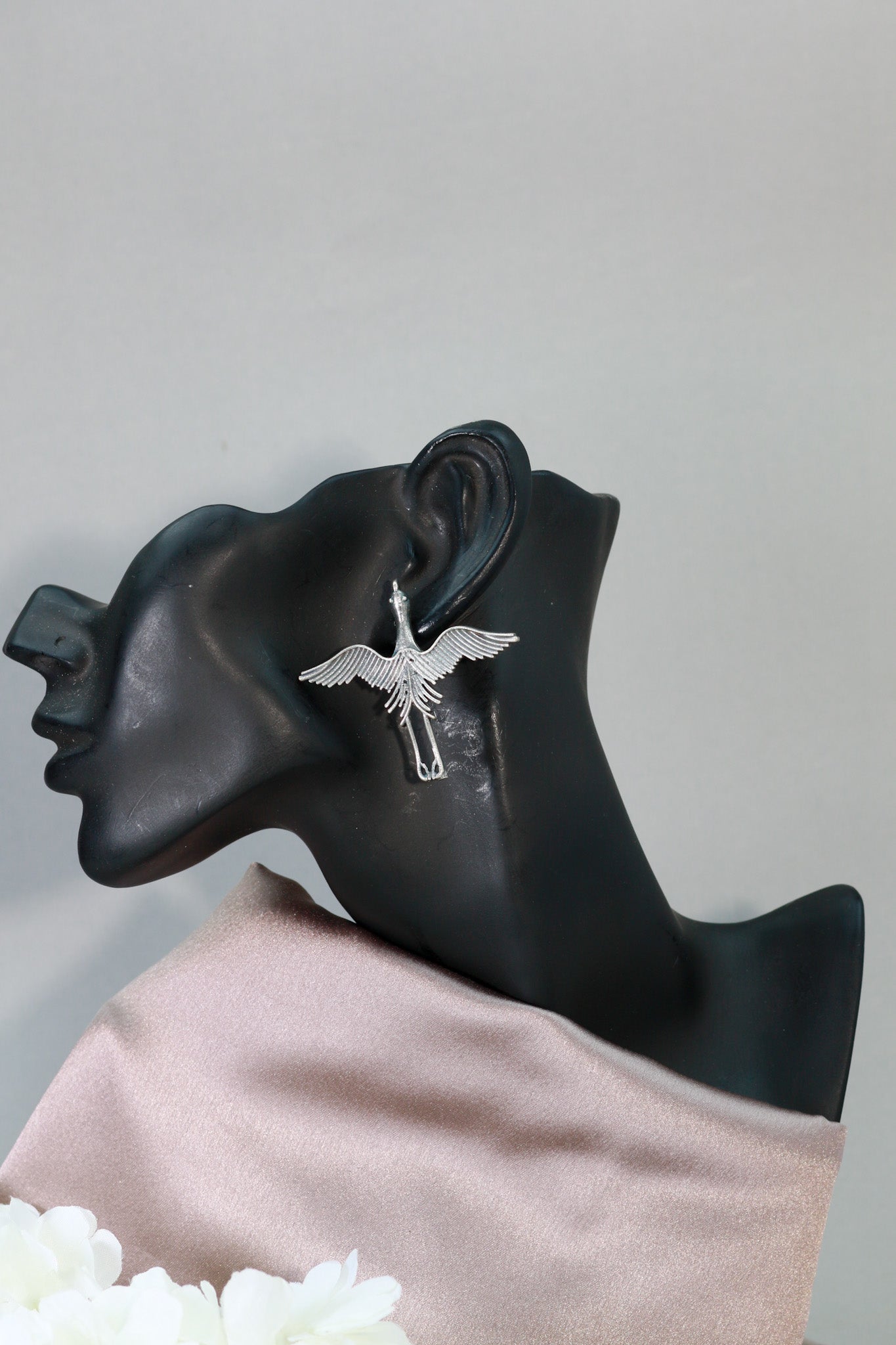 Oxidised Bird Design German Silver Long Drop Earrings