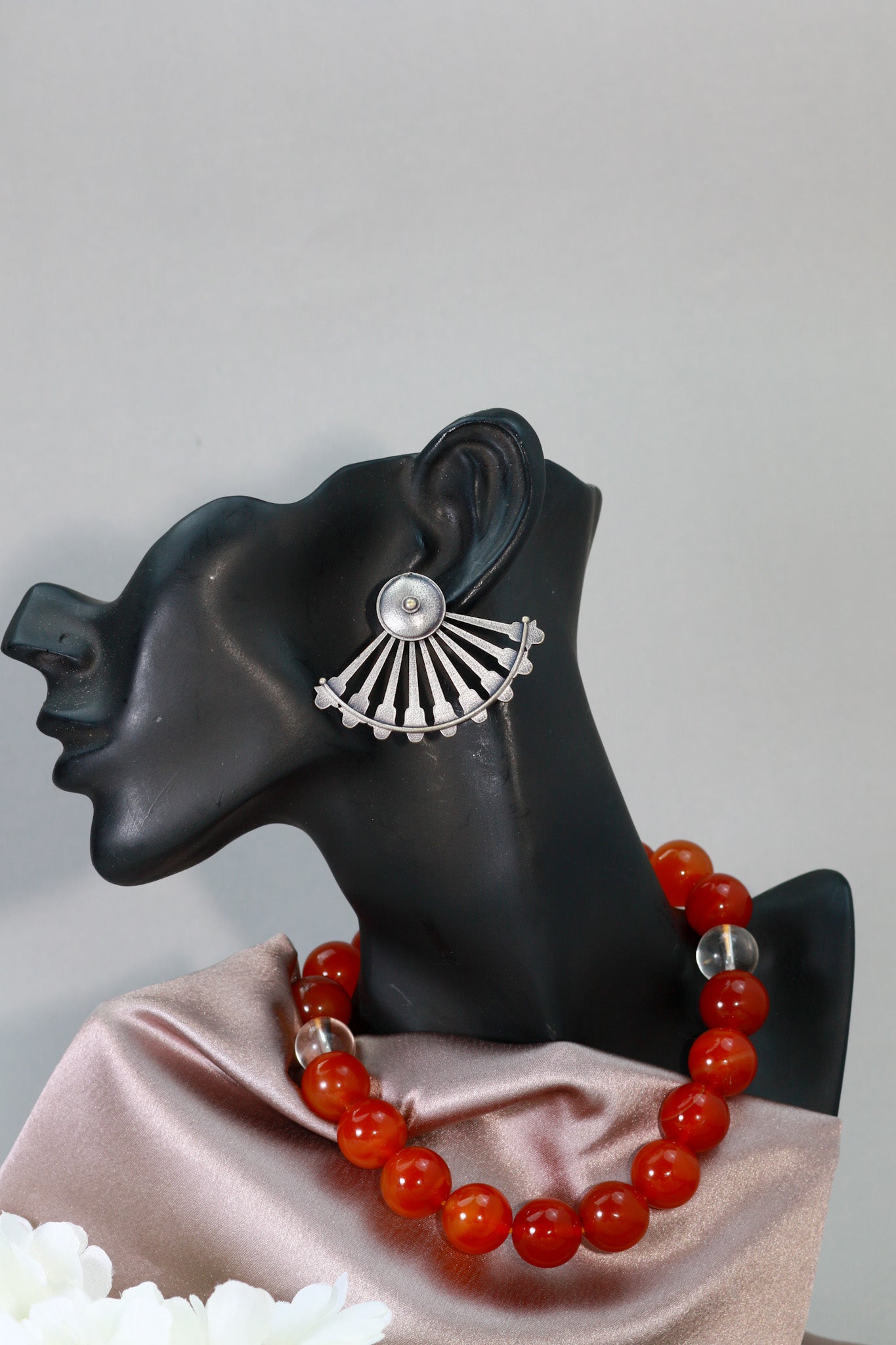 Oxidised German Silver Geometric Fan Earrings