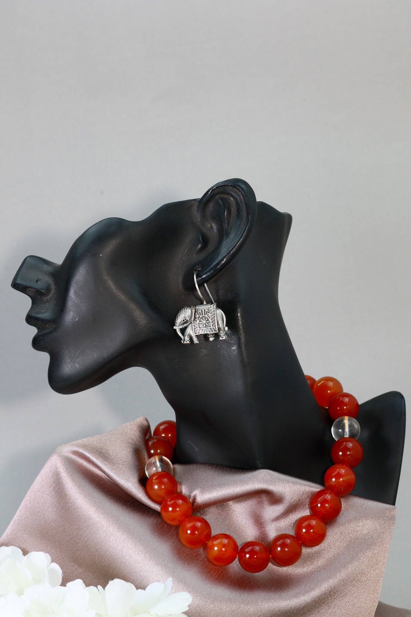 Oxidised German Silver Elephant Motif Hook Earrings