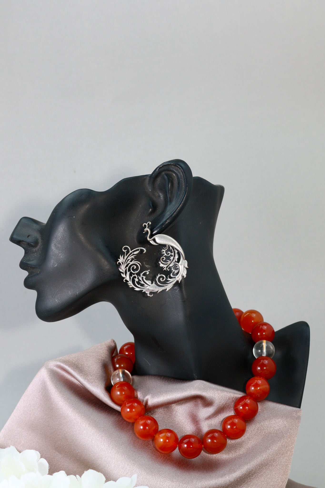 Oxidised German Silver Peacock Openwork Hoop Earrings