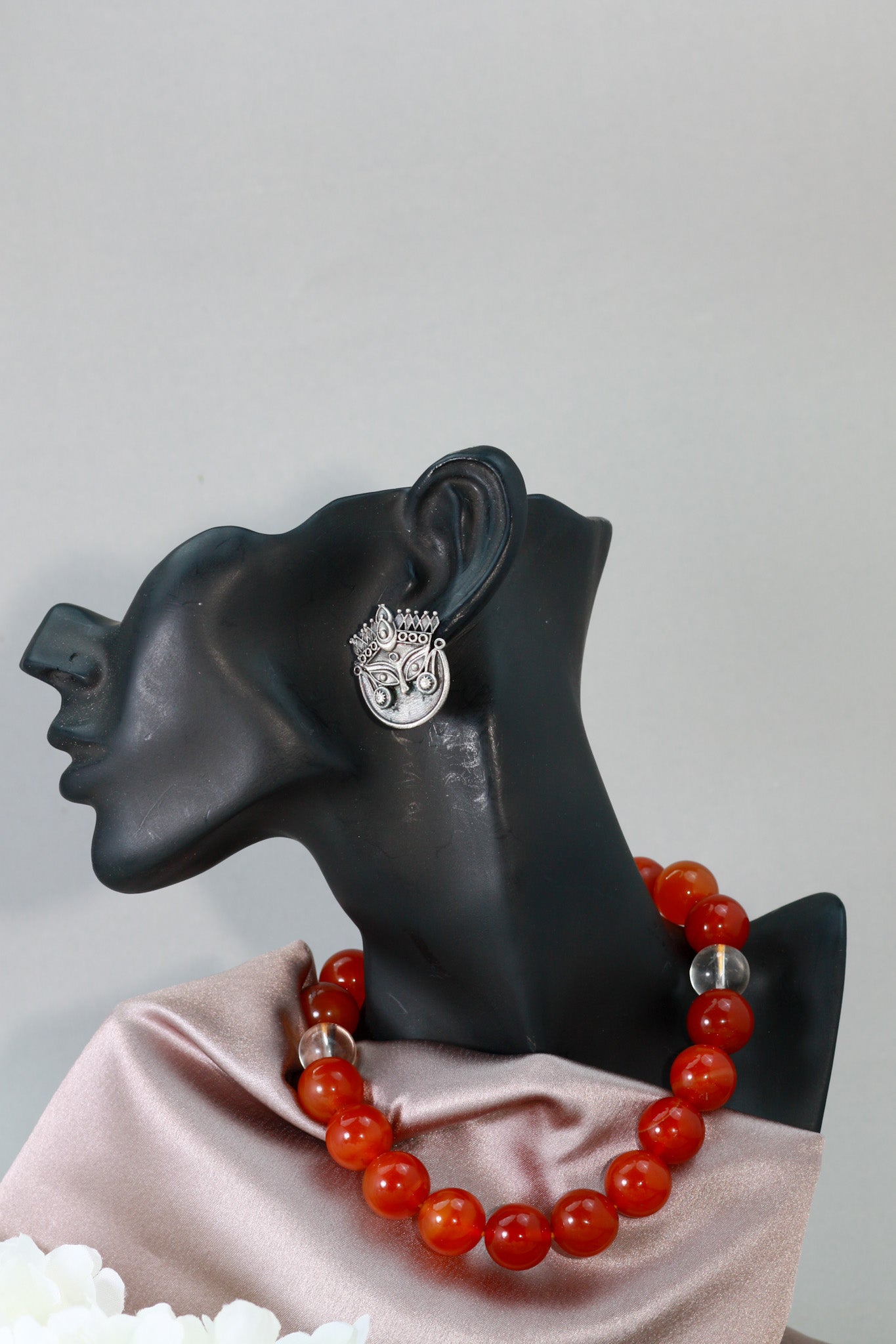 Oxidised Durga Face German Silver Stud Earrings