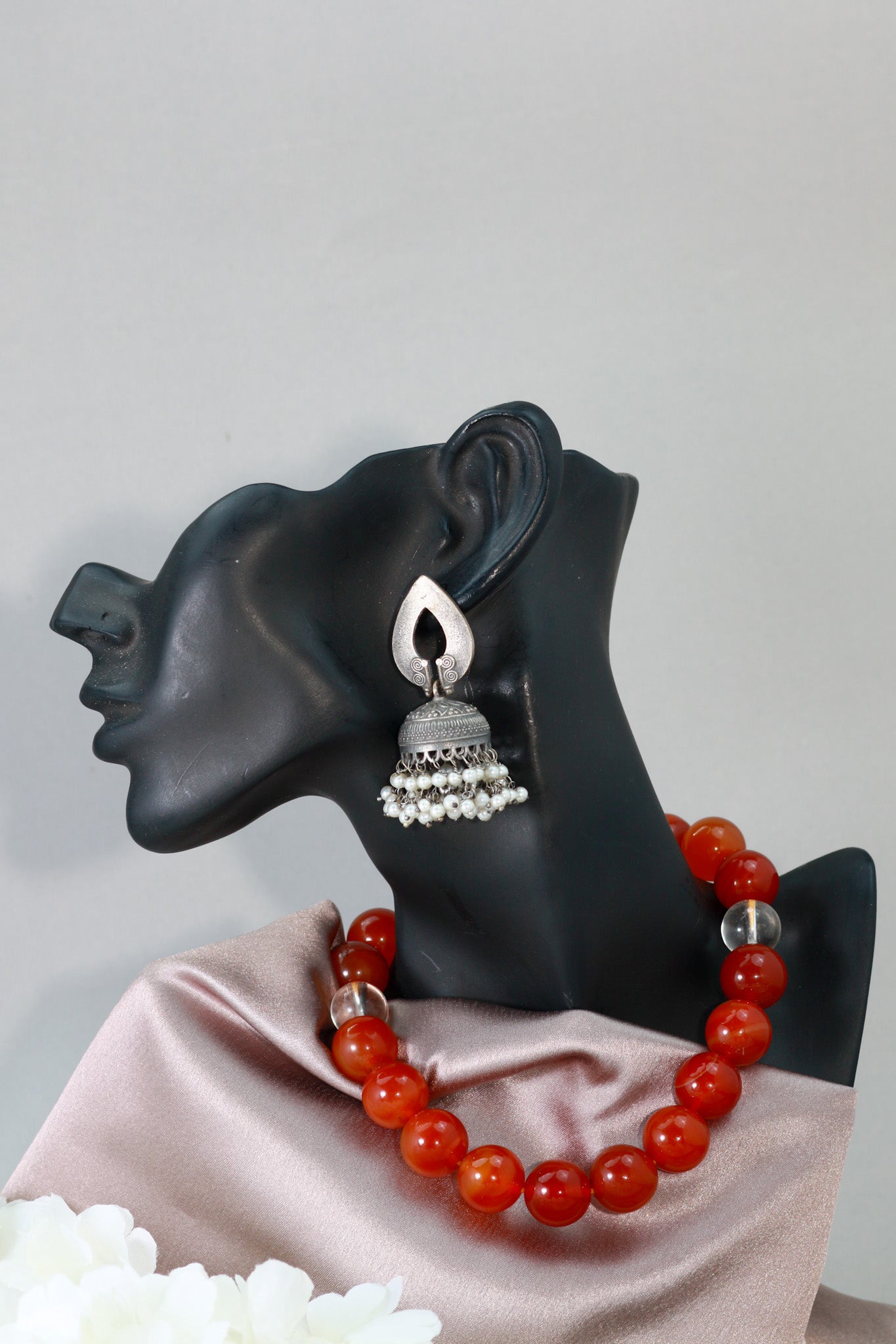 Oxidised German Silver Jhumka Earrings with Pearl Drops