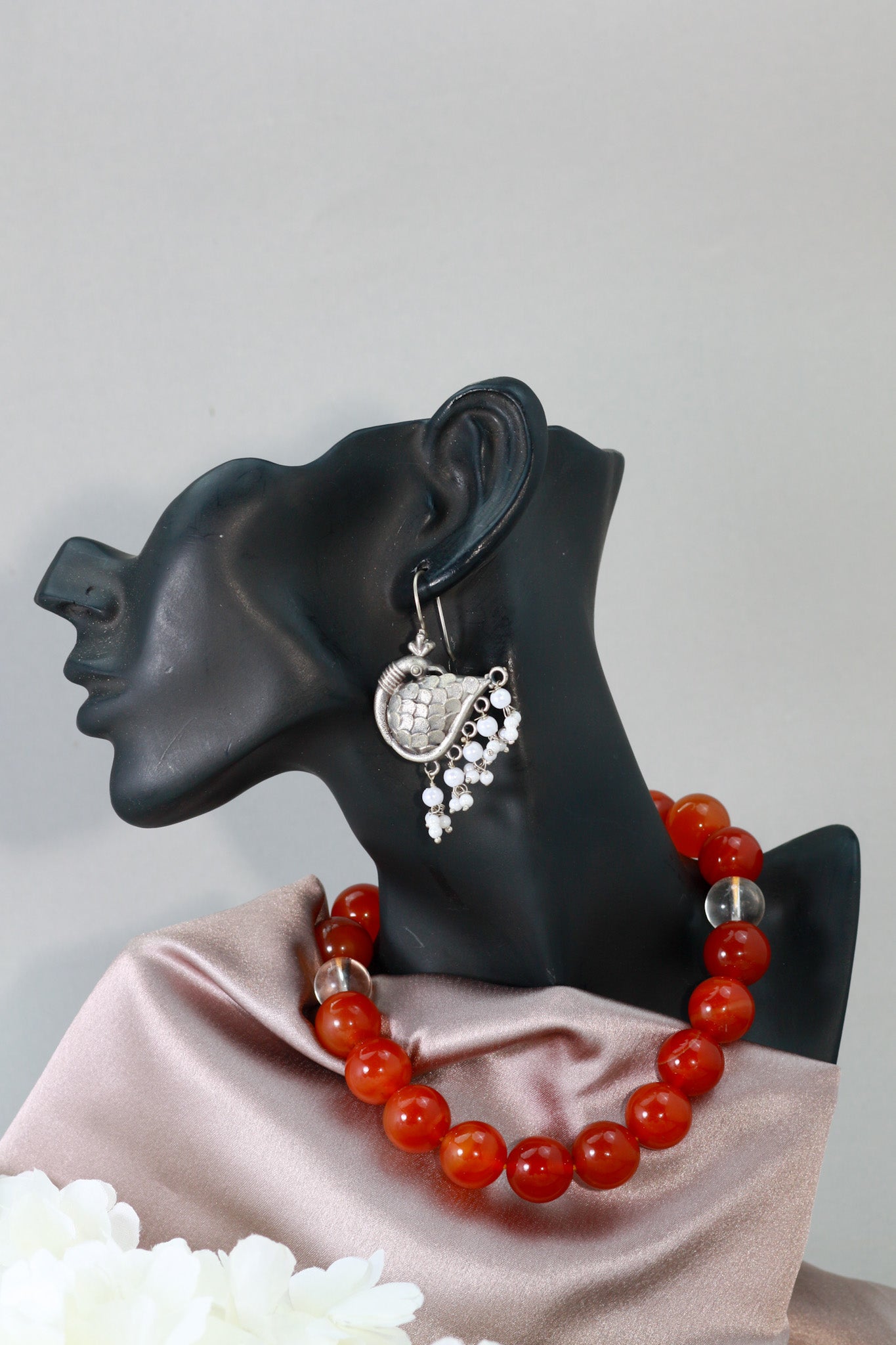 Oxidised Peacock Beaded German Silver Earrings