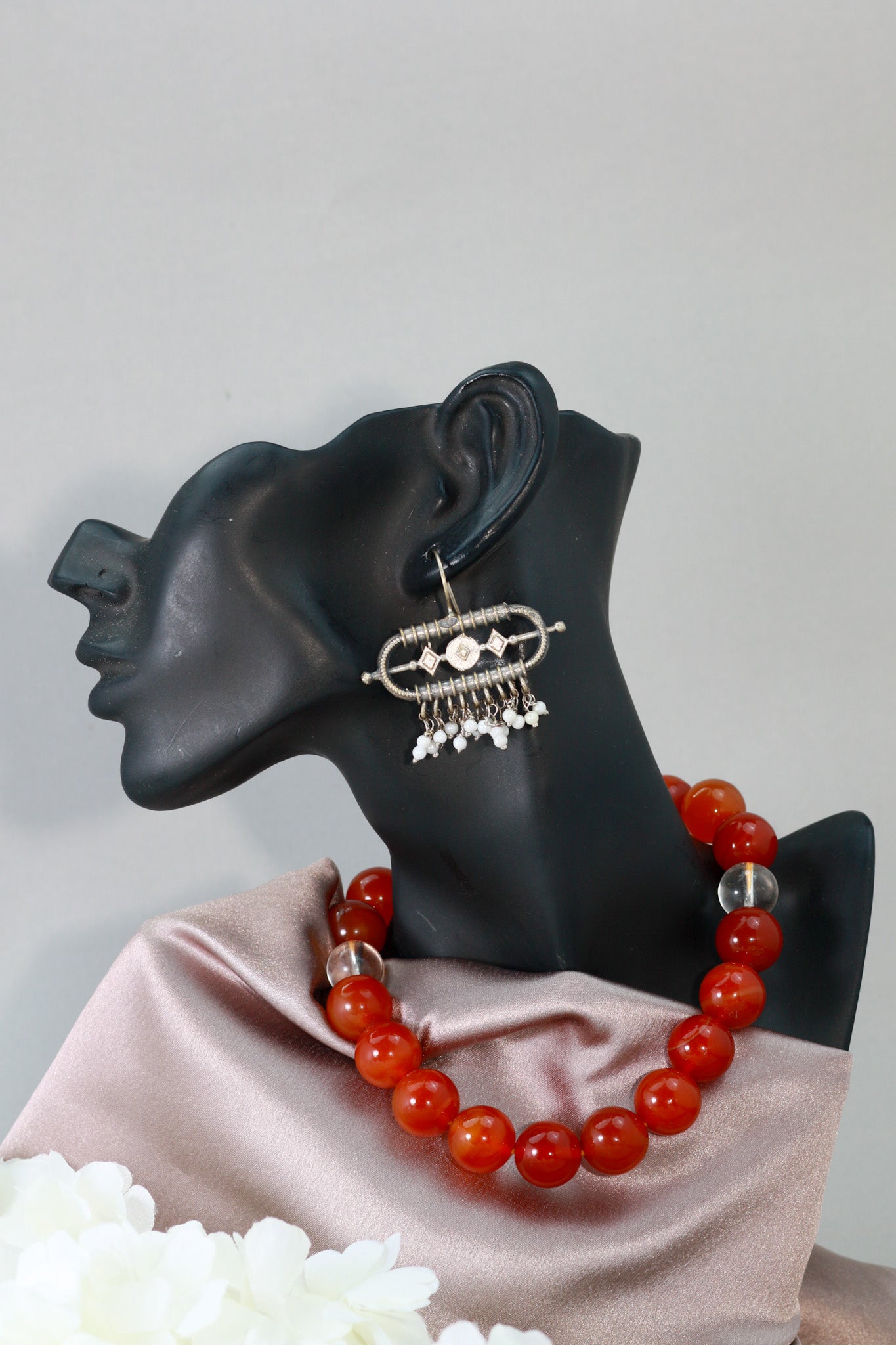 Oxidised Rectangular Pearl Drop German Silver Earrings