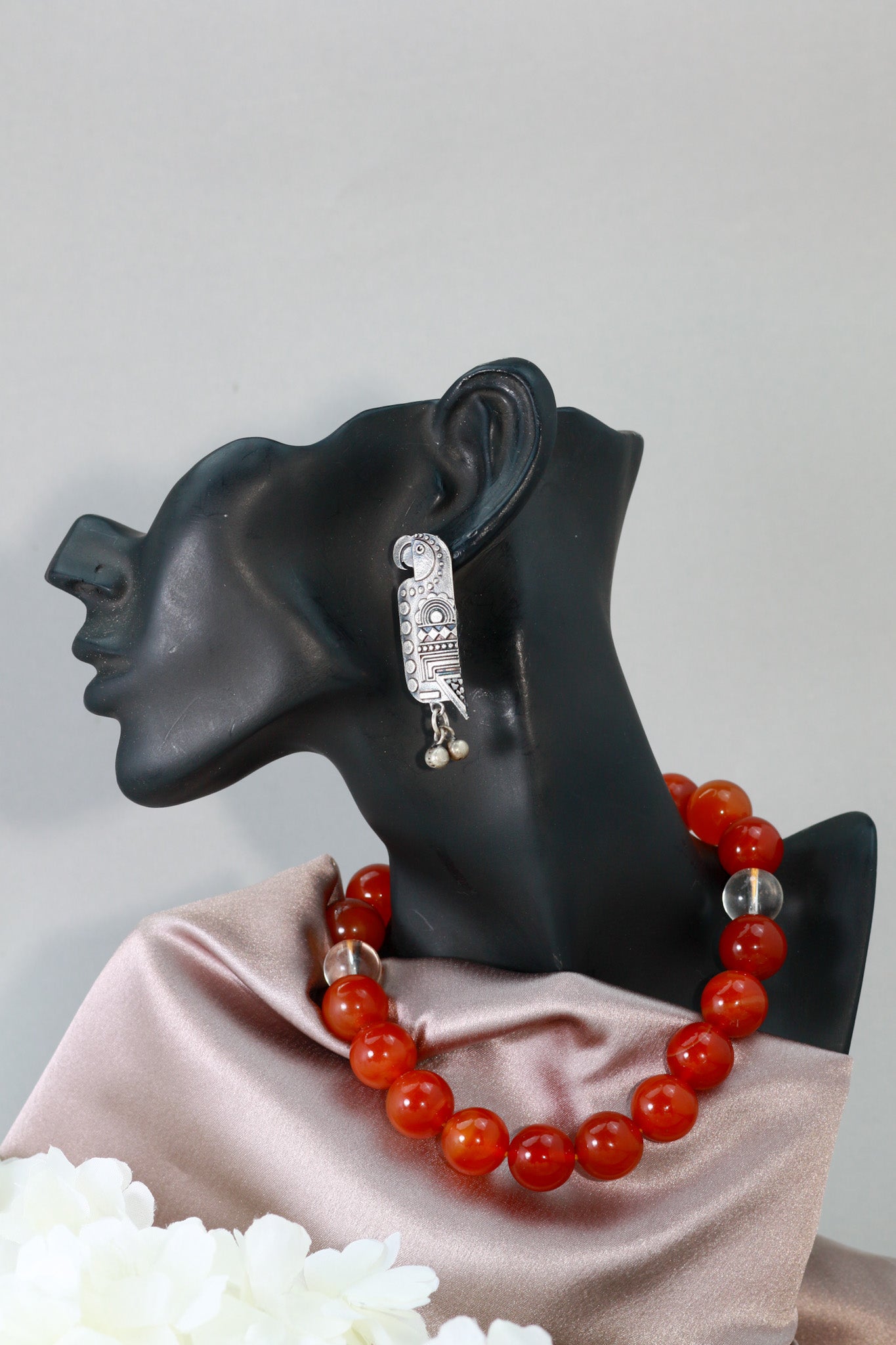 Oxidised Parrot Design German Silver Drop Earrings