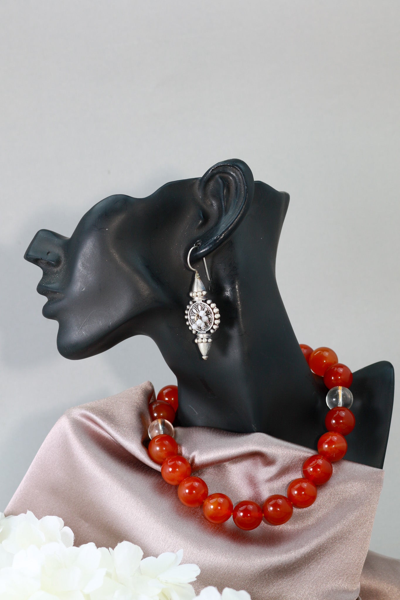 Oxidised Conical Beaded German Silver Drop Earrings