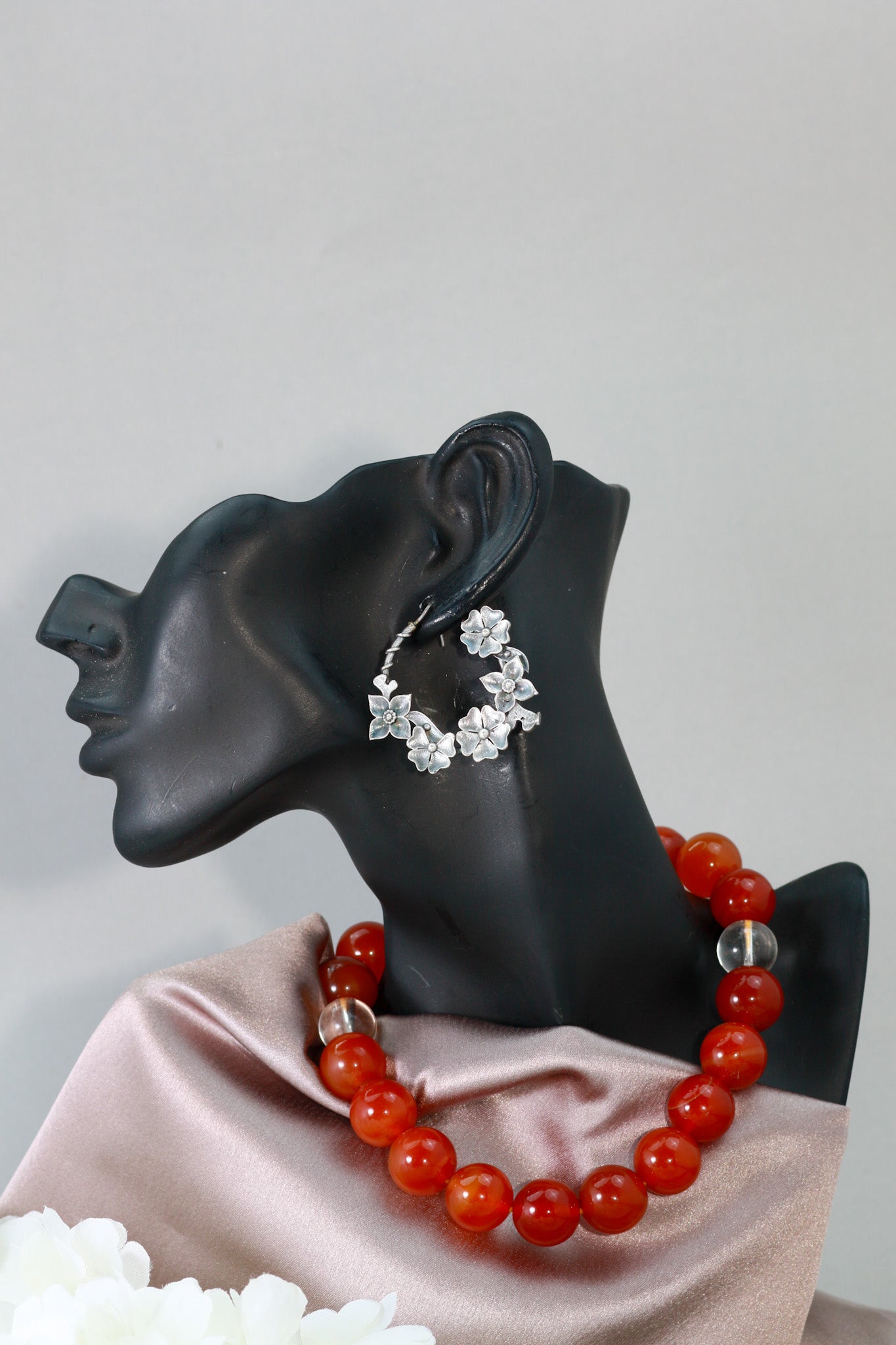 Oxidised Floral Hoop German Silver Earrings