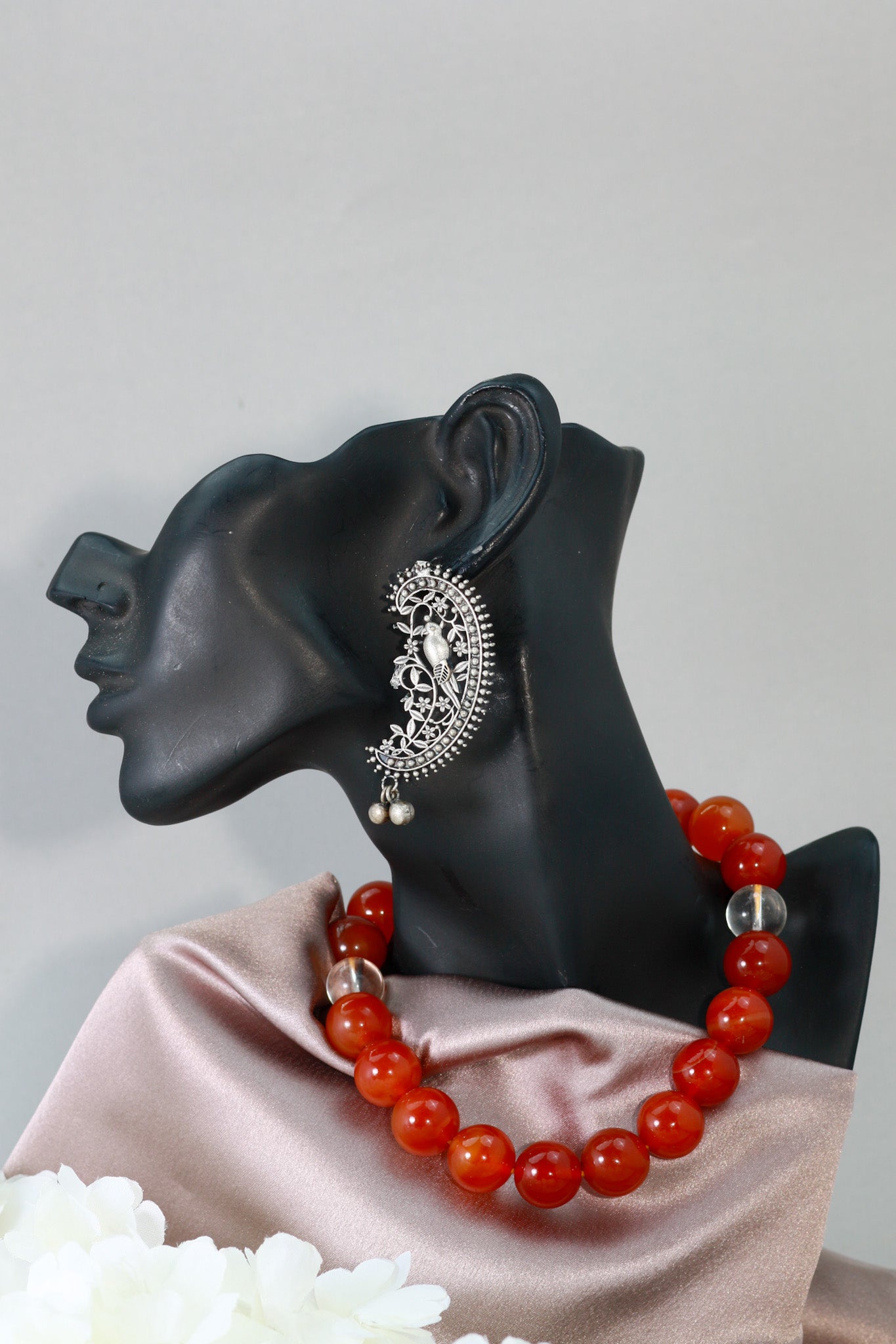 Oxidised German Silver Paisley Bird Stud Earrings