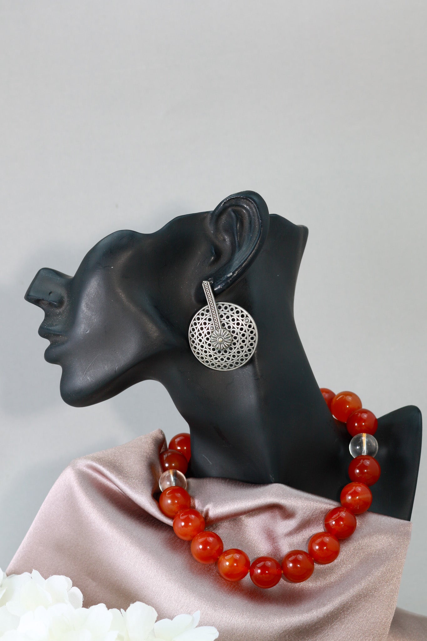 Oxidised German Silver Big Round Statement Stud Earrings