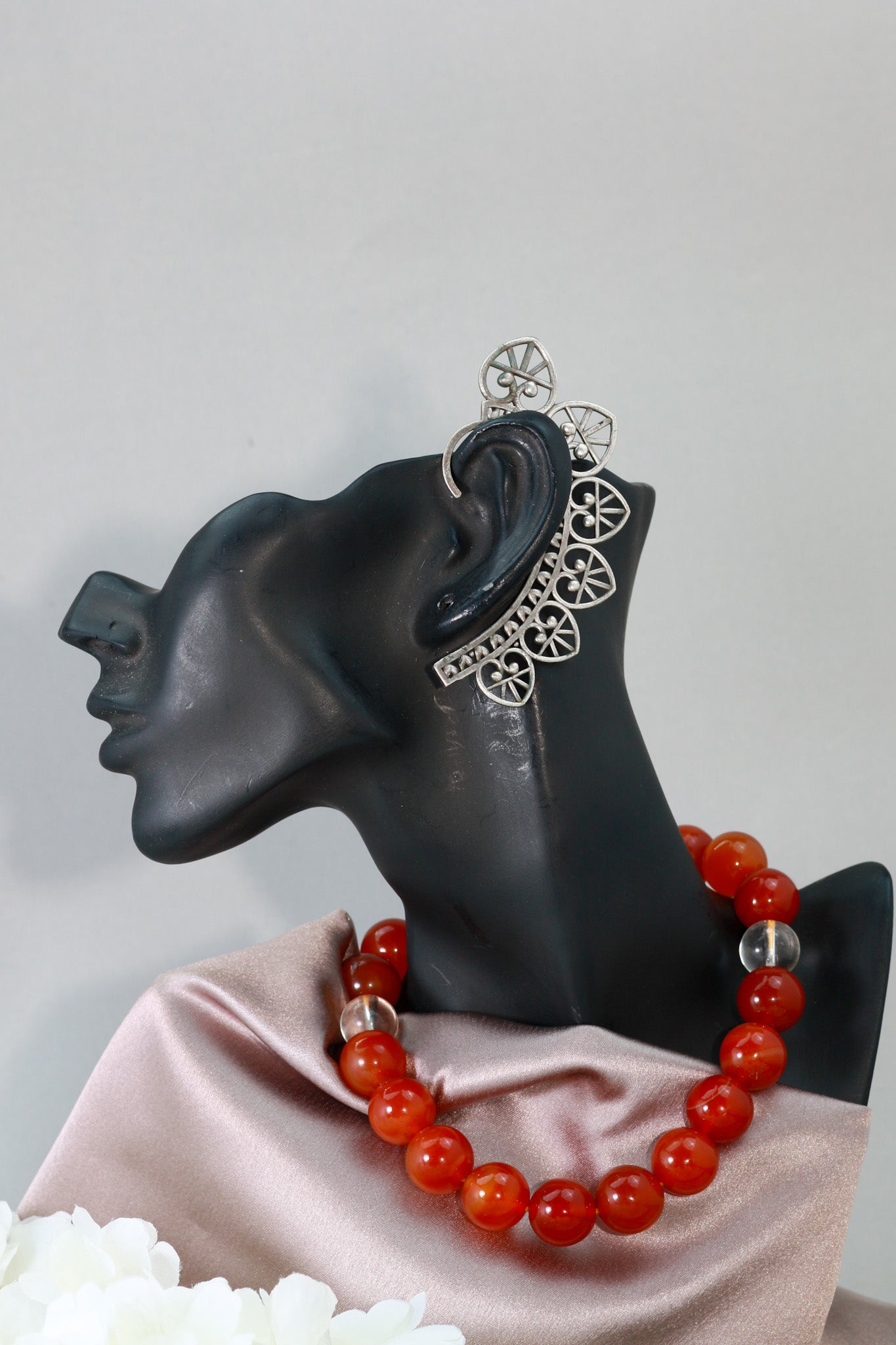 Oxidised German Silver Statement Ear Cuff – Heart Filigree