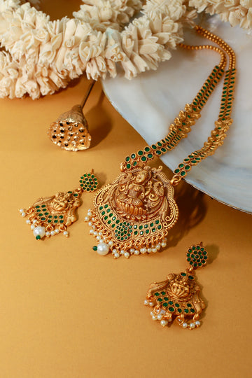 Antique Goddess Temple Necklace with Green Highlights