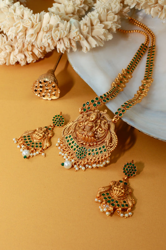Antique Goddess Temple Necklace with Green Highlights