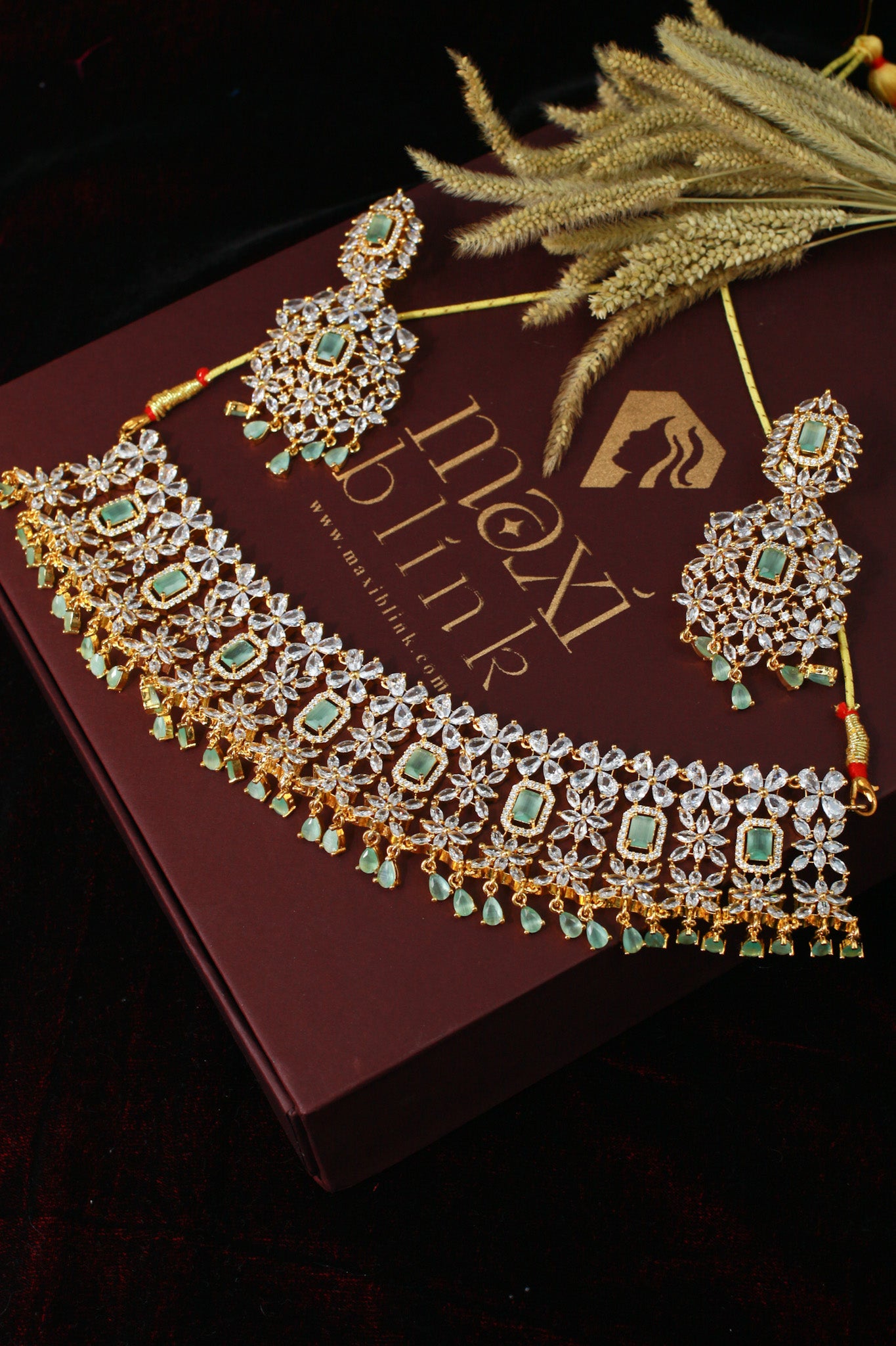 Mint Green Floral AD Choker Necklace