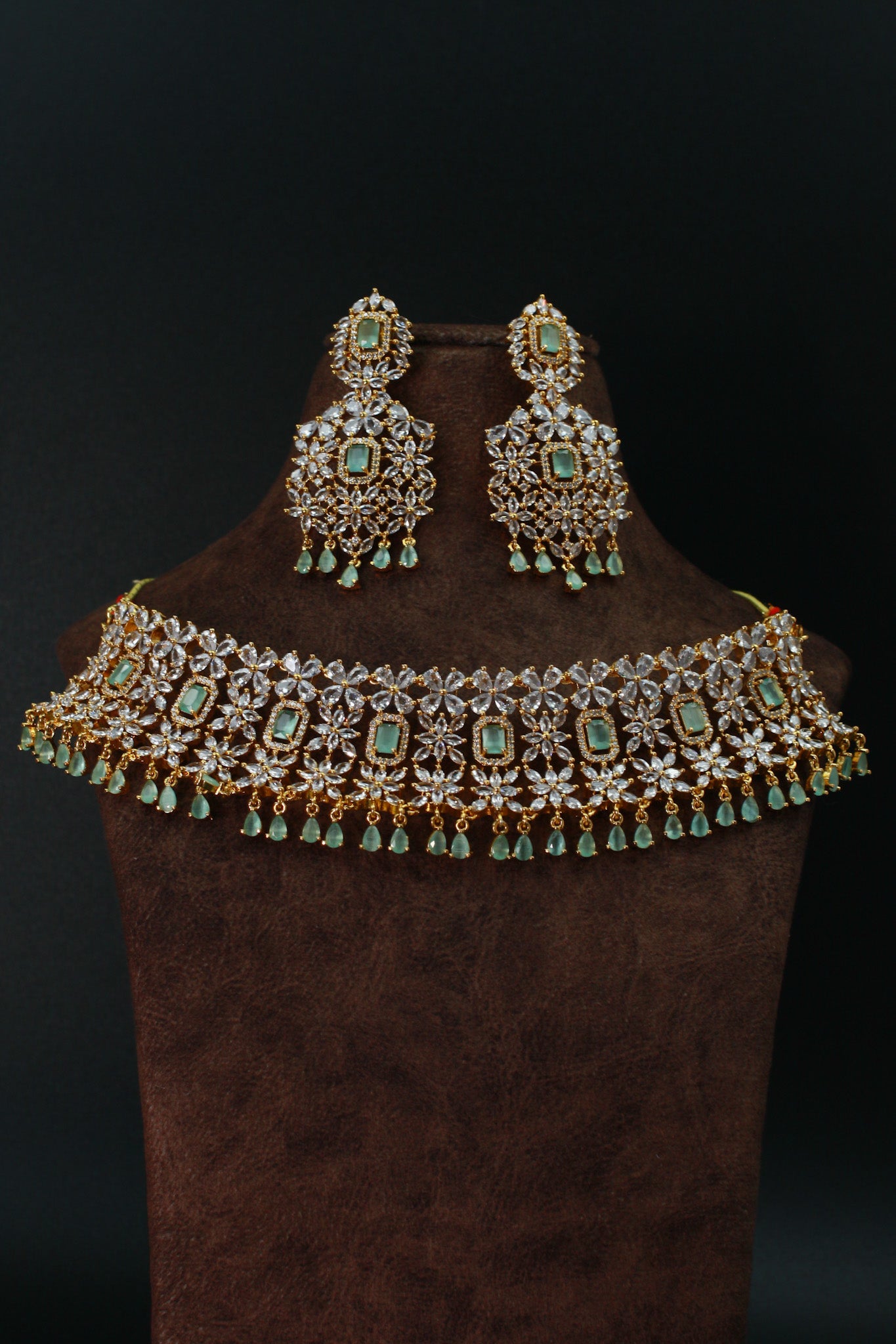 Mint Green Floral AD Choker Necklace