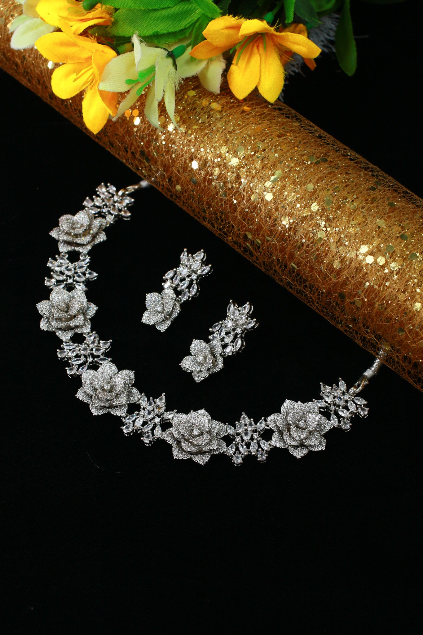 Floral Diamond Finish AD Necklace