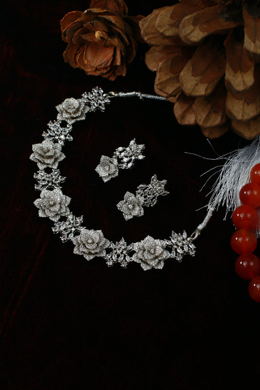 Floral Diamond Finish AD Necklace