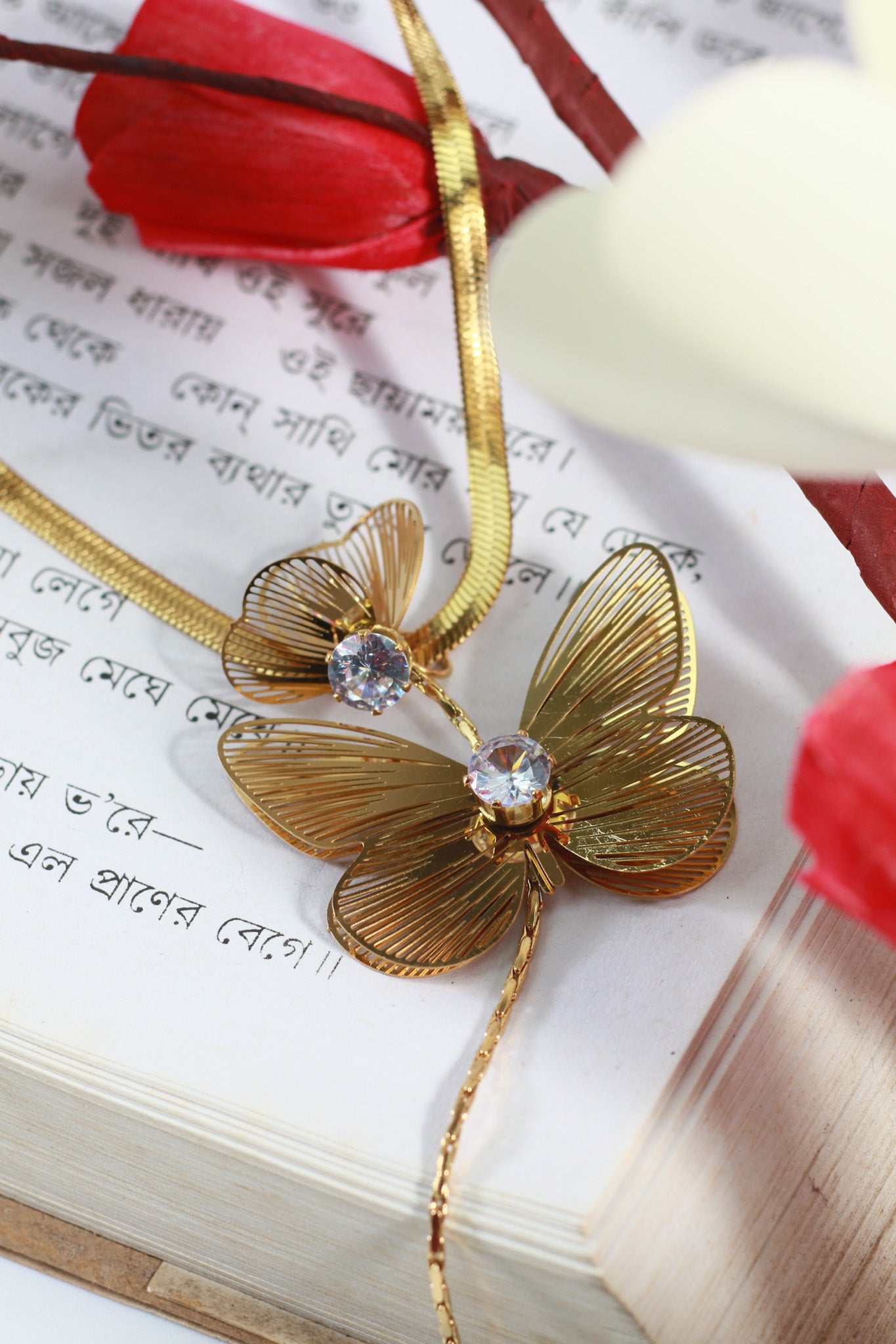 Butterfly Pendant Necklace – Gold Plated with CZ Stone, Anti-Tarnish