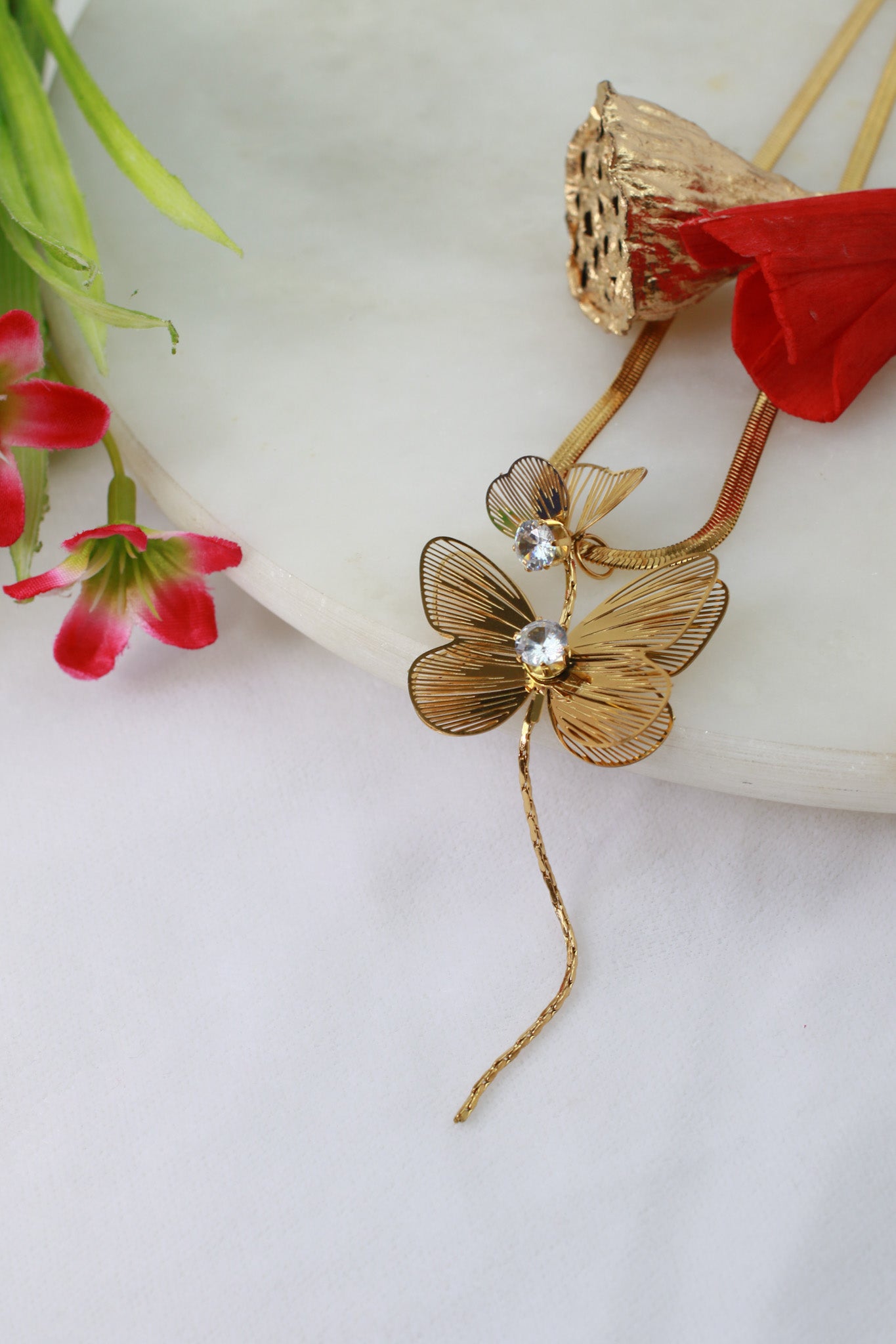 Butterfly Pendant Necklace – Gold Plated with CZ Stone, Anti-Tarnish