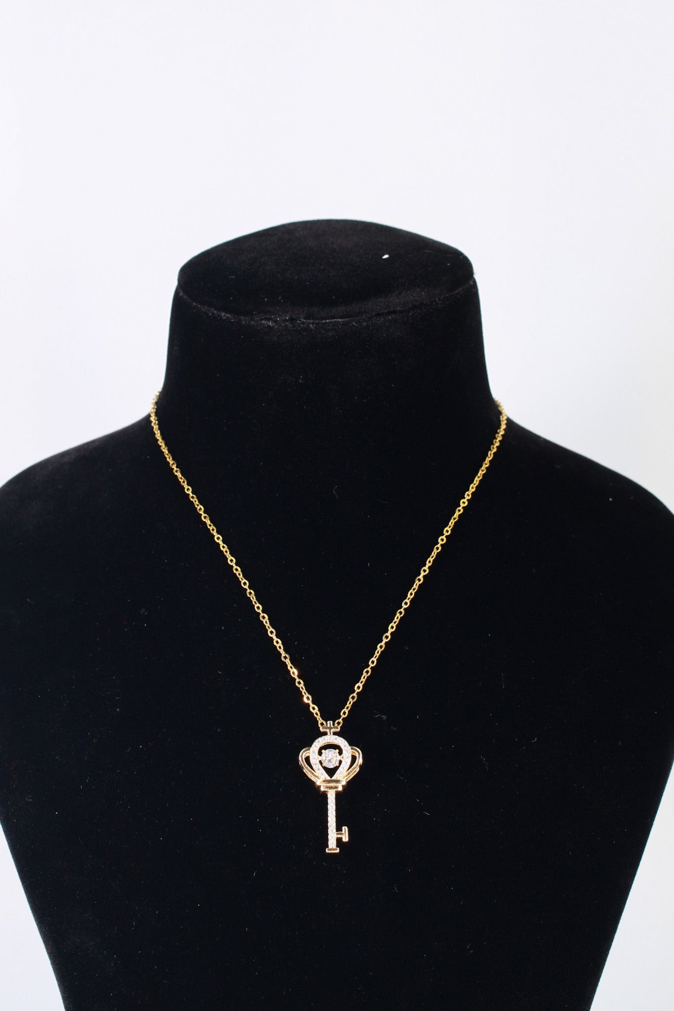 Key Pendant Necklace – Gold Plated with CZ Accents