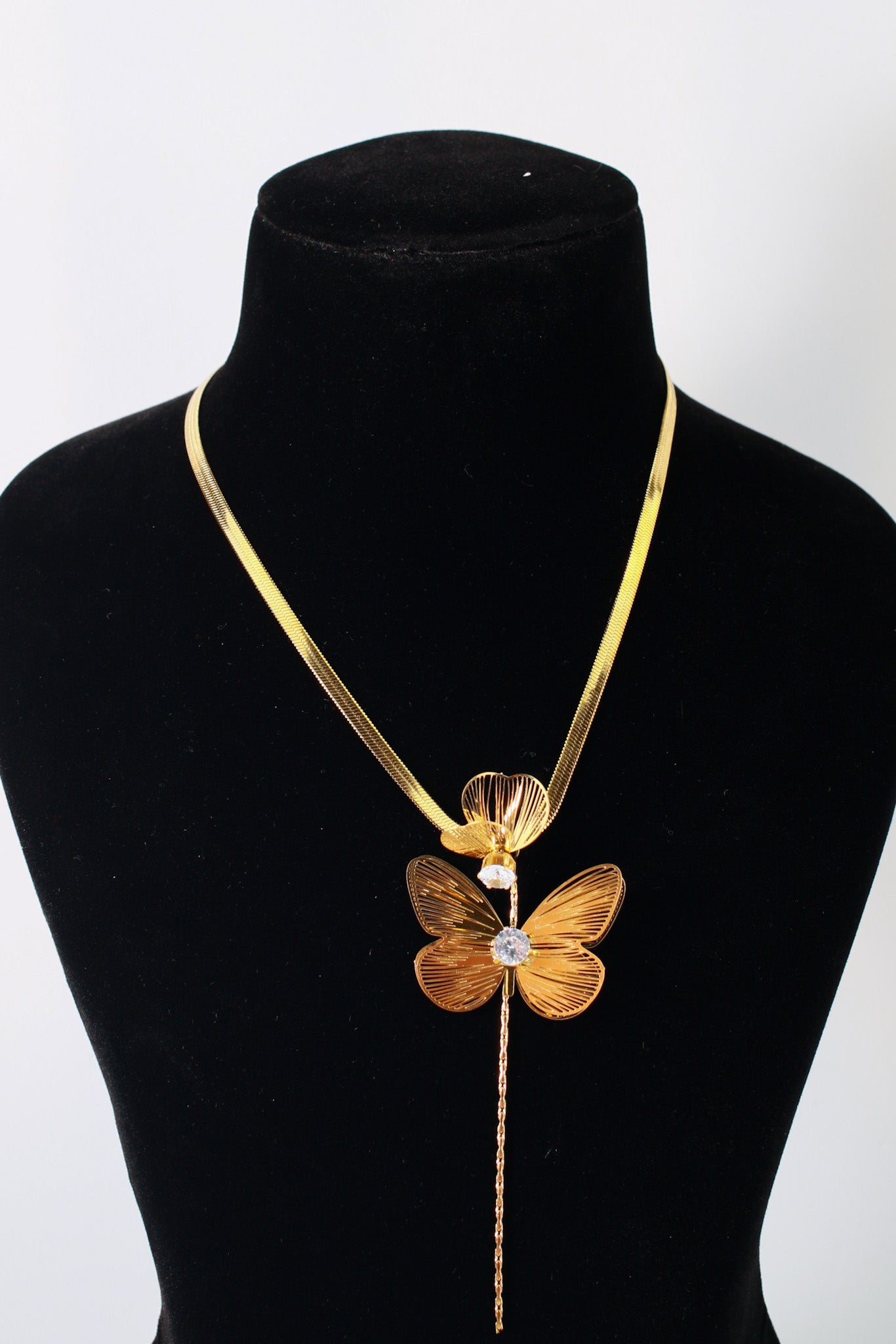 Butterfly Pendant Necklace – Gold Plated with CZ Stone, Anti-Tarnish