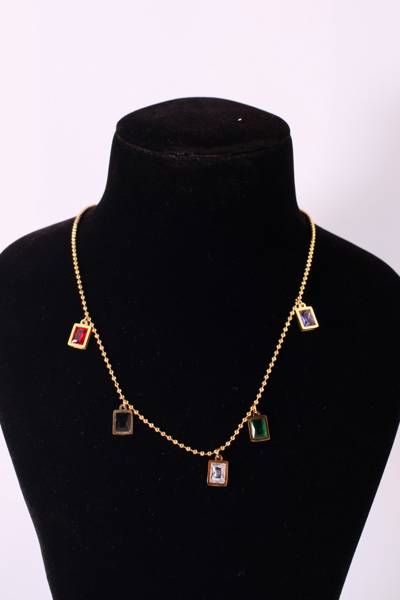 Minimal Multicolor Pendant Necklace – Gold Plated with Rectangle Charms