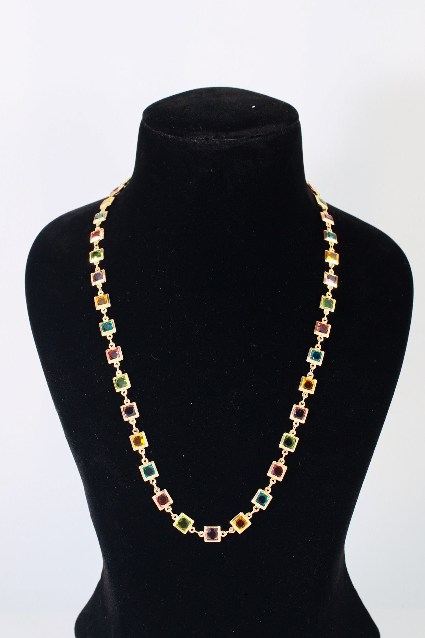 Multi-Color Square Stone Necklace – Gold Plated Statement Jewelry