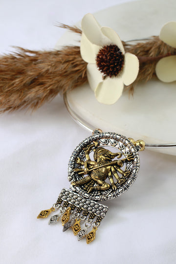 Dual Tone German Silver Hasli/Hansli Necklace – Dancing figure pendant with danglers Oxidised Hansuli Choker for Women