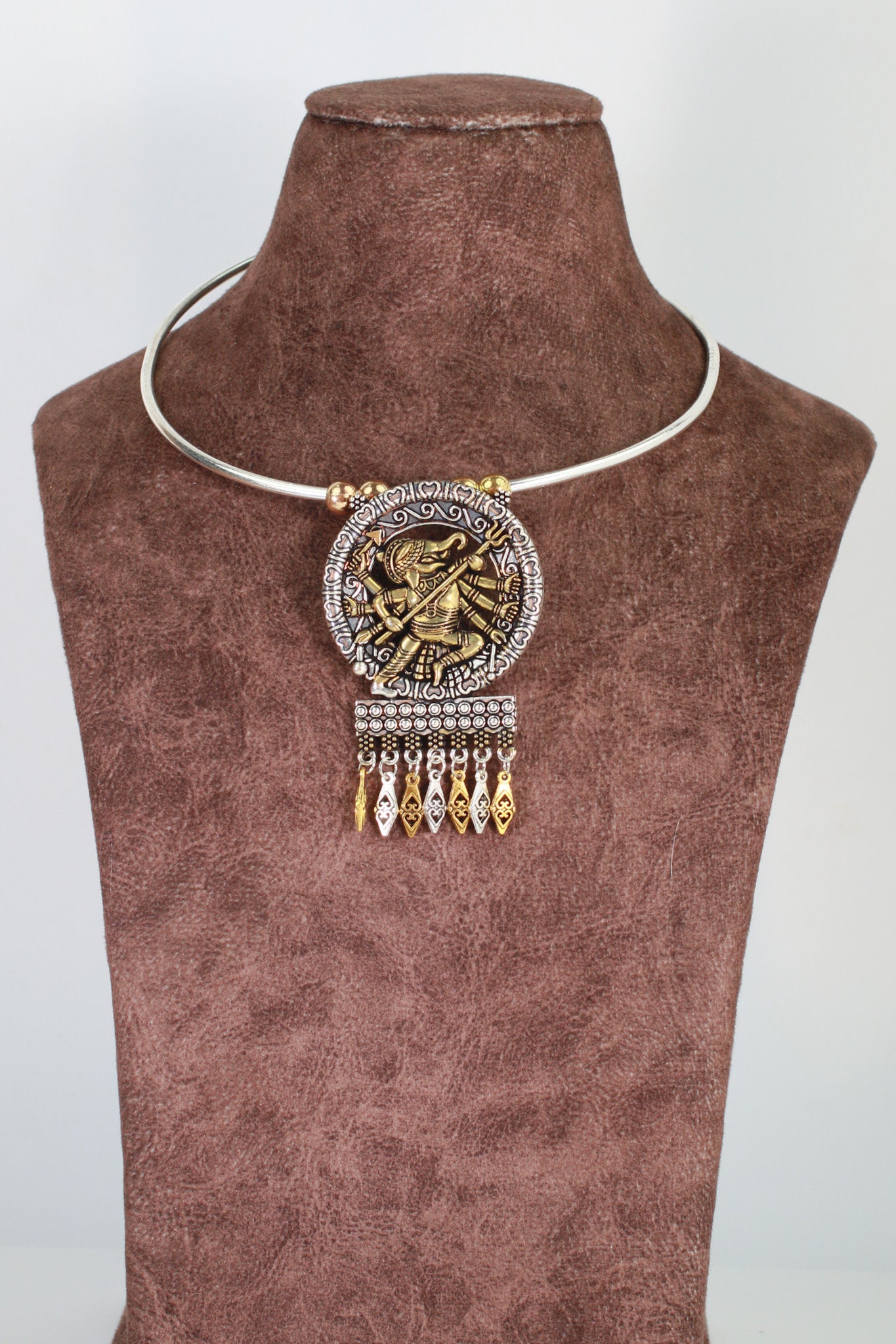 Dual Tone German Silver Hasli/Hansli Necklace – Dancing figure pendant with danglers Oxidised Hansuli Choker for Women